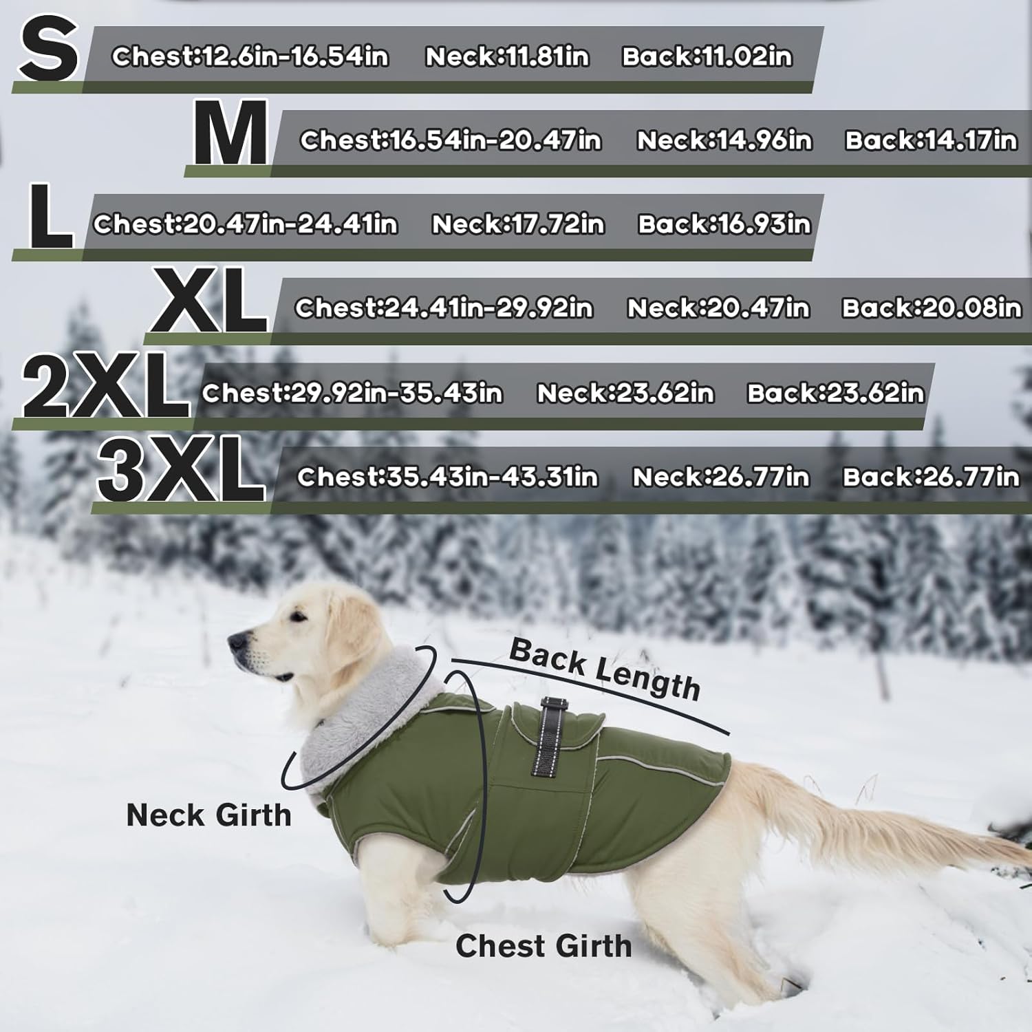 Lelepet Warm Dog Coat Reflective Fleece Vest Waterproof Dog Jacket with Adjustable Buckle Hook & Loop Windproof Cold Weather Coats for Small Medium Large Dogs, Army Green, M - Happypetzone.online - Image 4