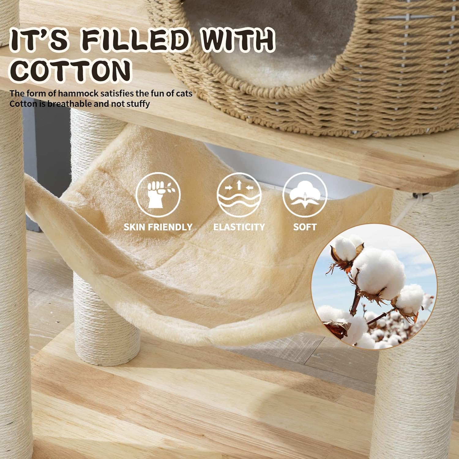 59" Big Modern Cat Tree Tower, Cat Tower Sisal-Covered Scratching Posts for Indoor Cats, Oak Wood Cat Tree for Large Cats, Multi-Level Cat Condo with Space Capsule Nest, Cat Furniture Activity Centre - Happypetzone.online - Image 4