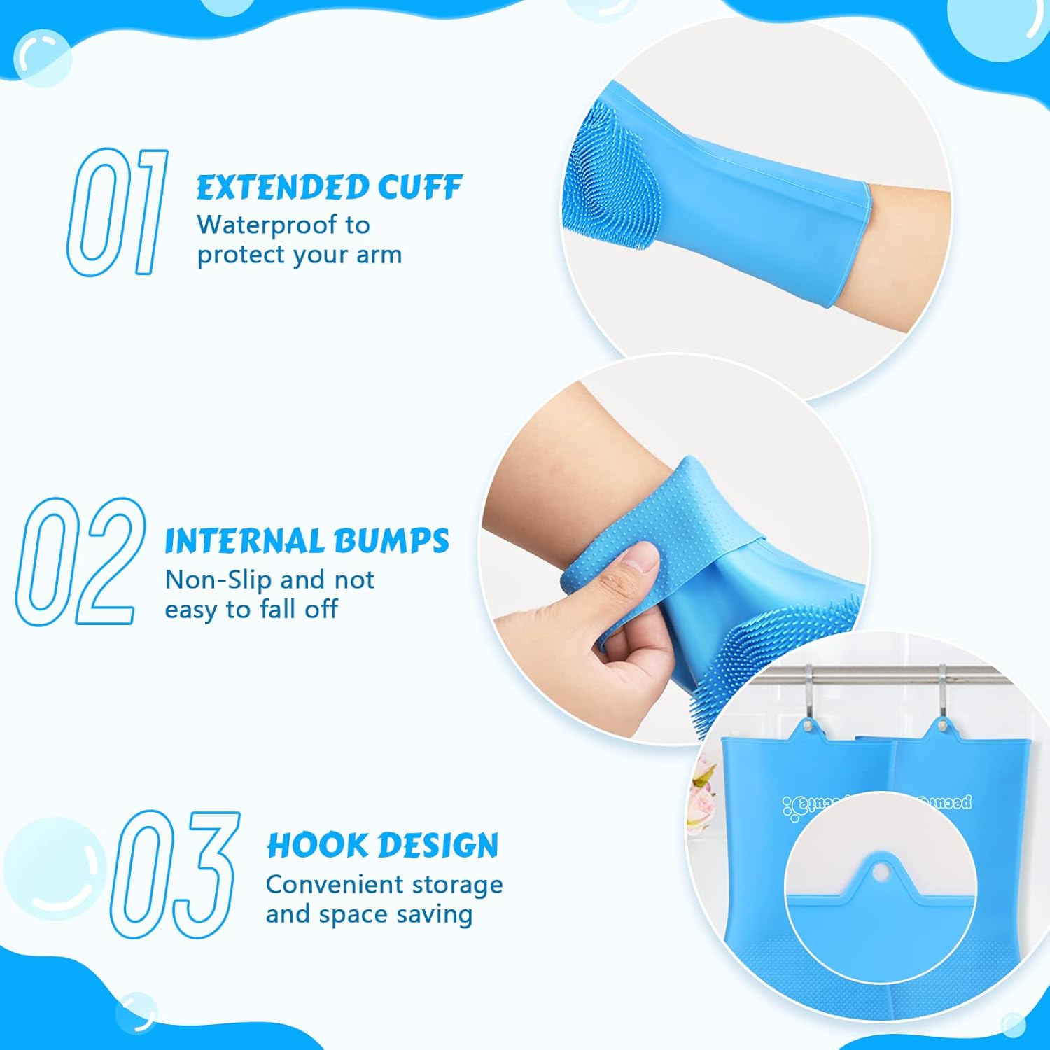 Pecute Pet Grooming Gloves - Heat Resistant Silicone Gloves with High-Density Teeth, Enhanced Five Finger Design for Bathing and Massaging Dogs and Cats, Blue - Happypetzone.online - Image 7