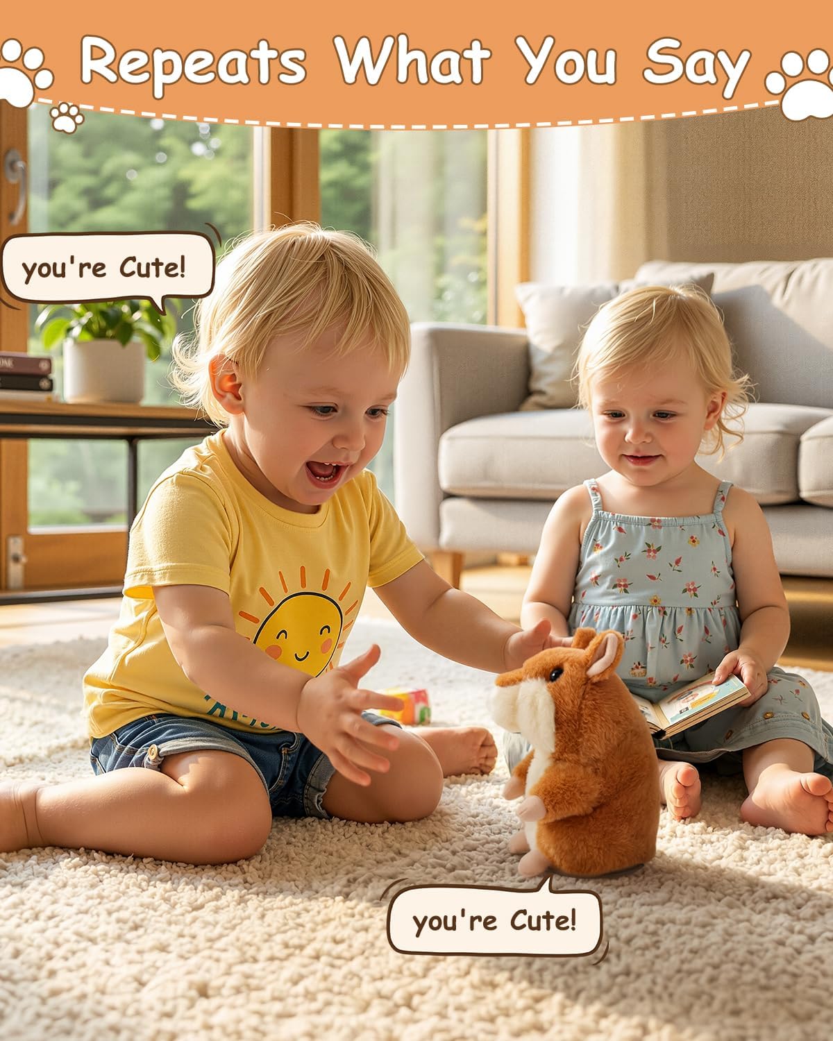 Ayeboovi Toddler Toys Talking Hamster Repeats What You Say, Kids Toys for 2 3 4 5 6 7 8 Year Old Girls Boys Birthday Gift, Stuffed Animals Interactive Learning Autism Toy - Happypetzone.online - Image 3