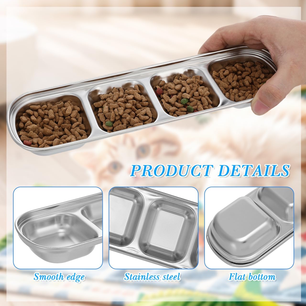Compartment Pet Tray Food Bowls: 2pcs Stainless Steel Cat Bowl Divided Pet Dishes Bowls for Kitten Small Dogs Food Water Feeder - Happypetzone.online - Image 3