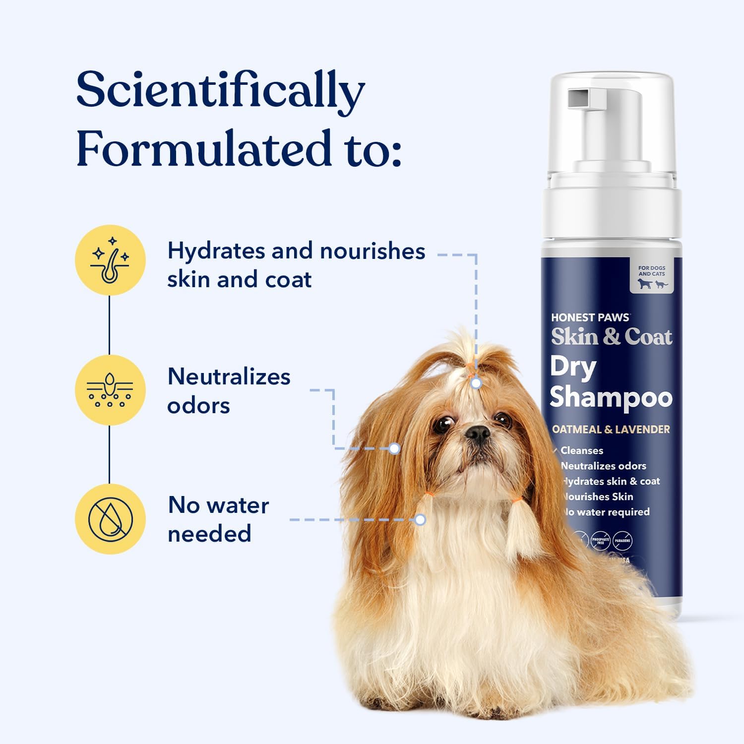 Honest Paws Dog Dry Shampoo - Waterless No Rinse Foaming Formula Reducing Itch Cleanse Hydrate Nourish Dry Skin and Smelly Coat Help Decrease Odor Shedding and Allergies - Oatmeal & Lavender - 6.3 oz - Happypetzone.online - Image 2