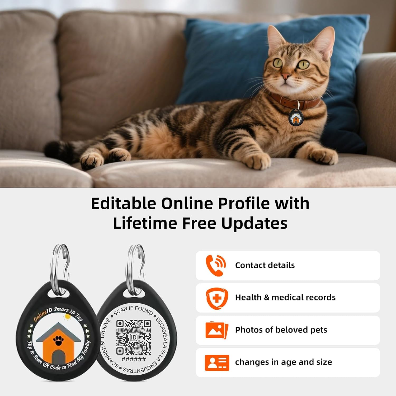 1 Pack Personalized Cat Tags,QR Code Pet ID Tags with Online Profile systerm,Editable Any Names and Phone numbles,Pink,S - Happypetzone.online - Image 4