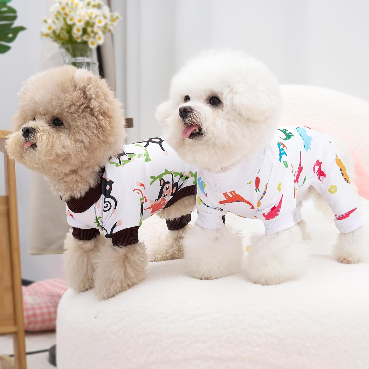 XPUDAC 4 Pack Dog Pajamas Soft Strechy Summer Doggie Clothes for Small Medium Dogs Boy Girl Dog Onesie Puppy Pjs Cat Apparel-Small - Happypetzone.online - Image 4