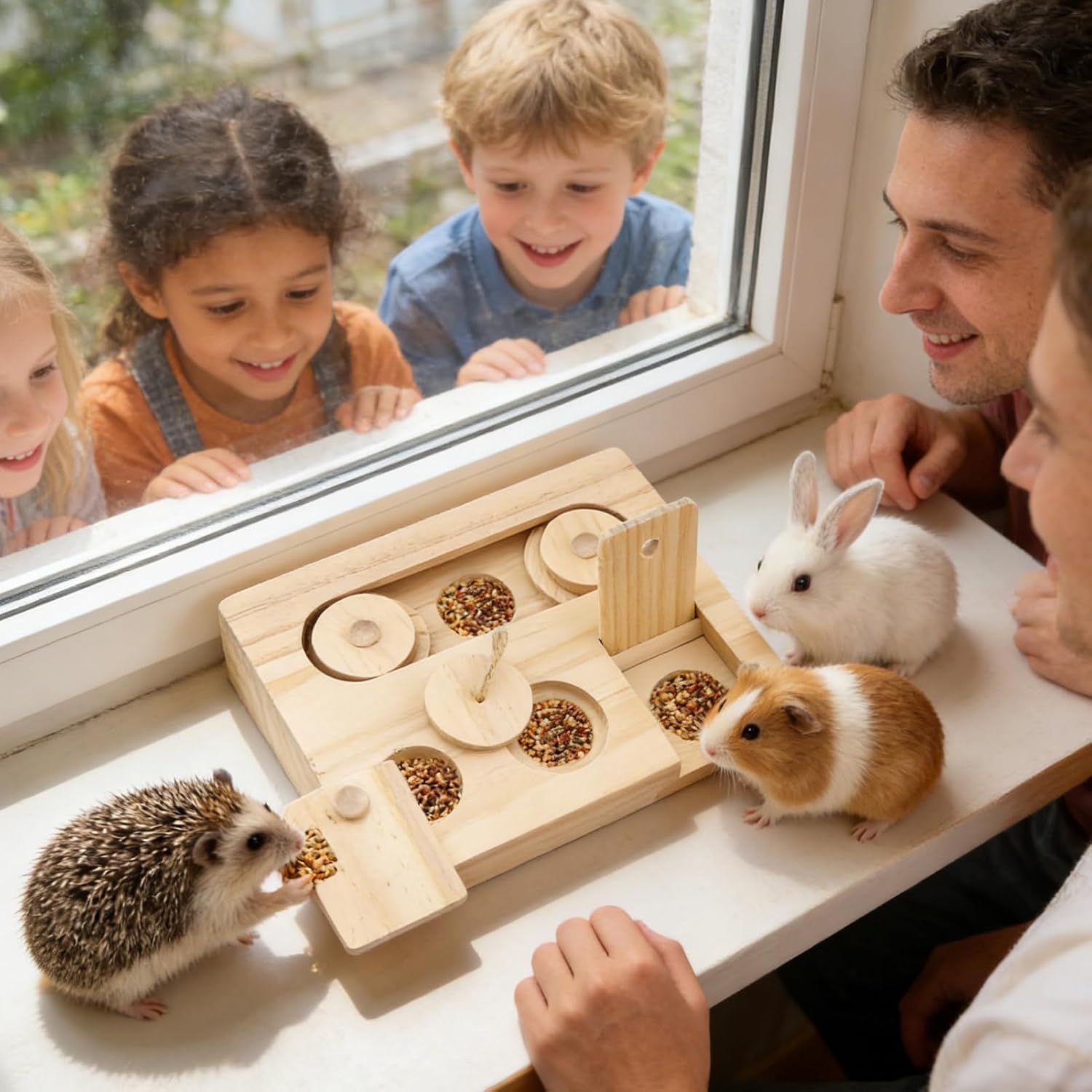 Cute Pet Puzzle Toys - Hamster Brain Trainer, Single Pitted Board for Food Discovery, Organic Birch Feeder with Hidden Chambers, Accessory, Natural Plaything for Scenting, Foraging & Burrowing - Happypetzone.online - Image 3