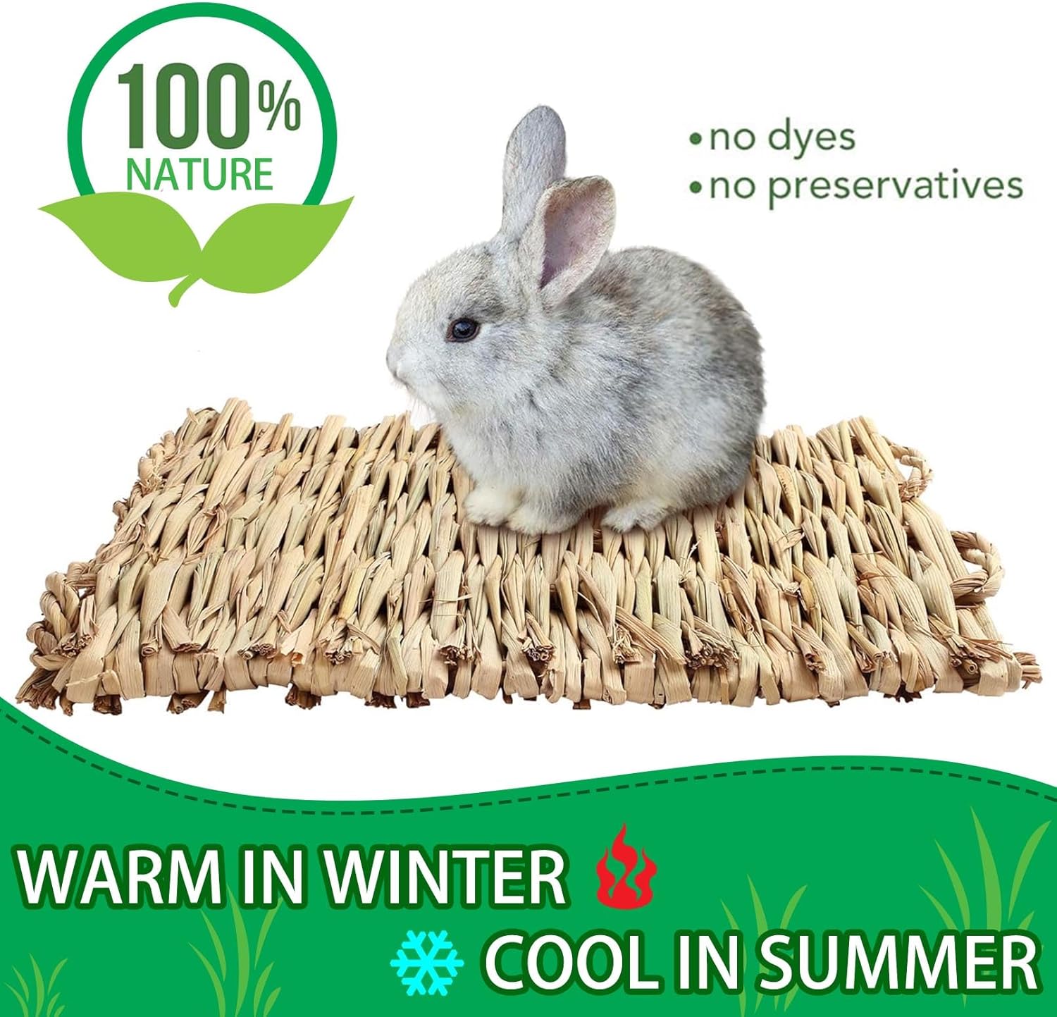 2 PCS Rabbit Grass Mats, Natural Straw Hay Woven Rabbit Bed Cage Mats Pet Handmade Bedding, Sleeping Chewing Nesting and Toys for Hamster Bunny Chinchilla Bird and Other Small Animal (2Pcs) - Happypetzone.online - Image 3
