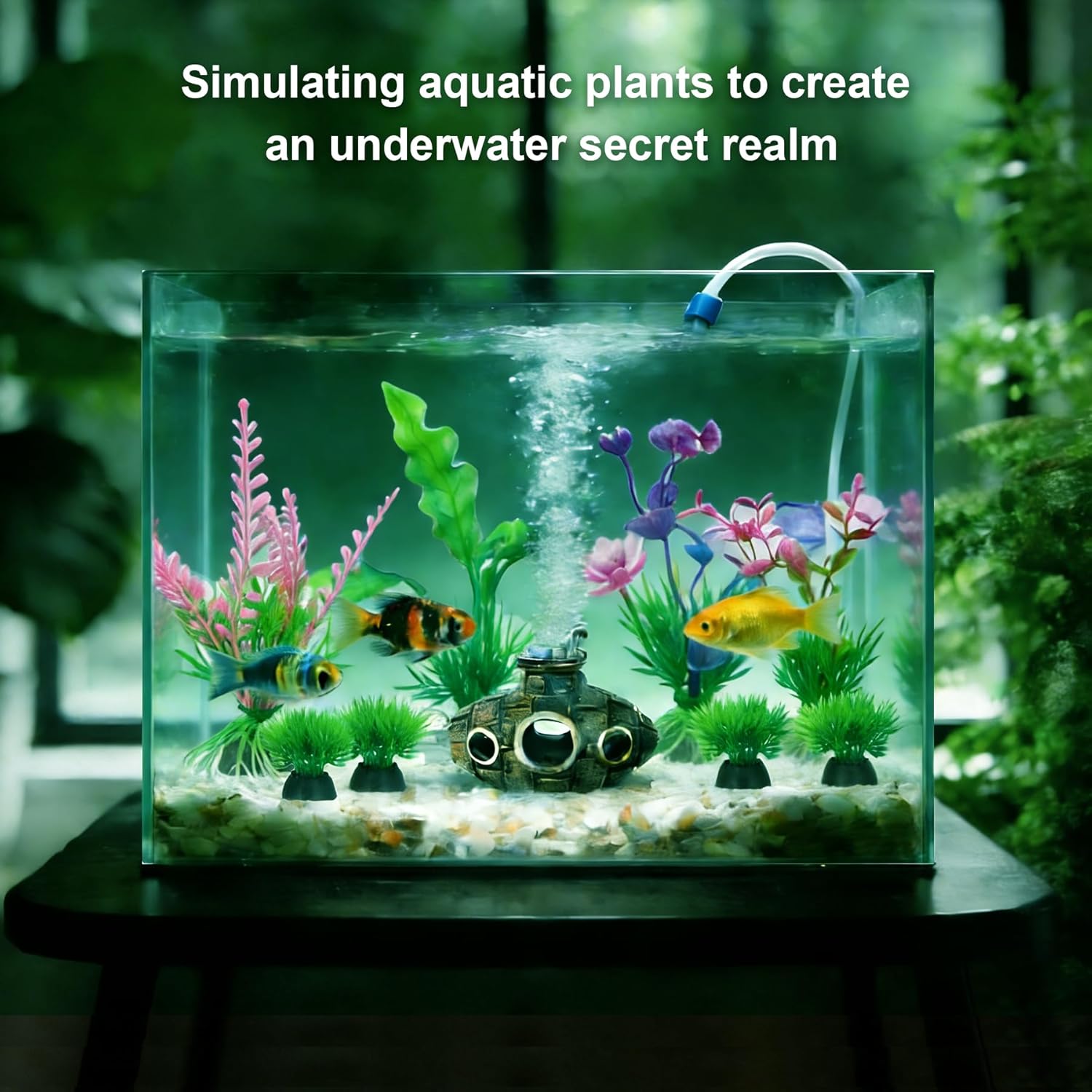 10-Piece Aquarium Decorations Set with Submarine Hideout & Colorful Artificial Plants – Fish Tank Decor for Freshwater & Saltwater Tanks - Happypetzone.online - Image 6