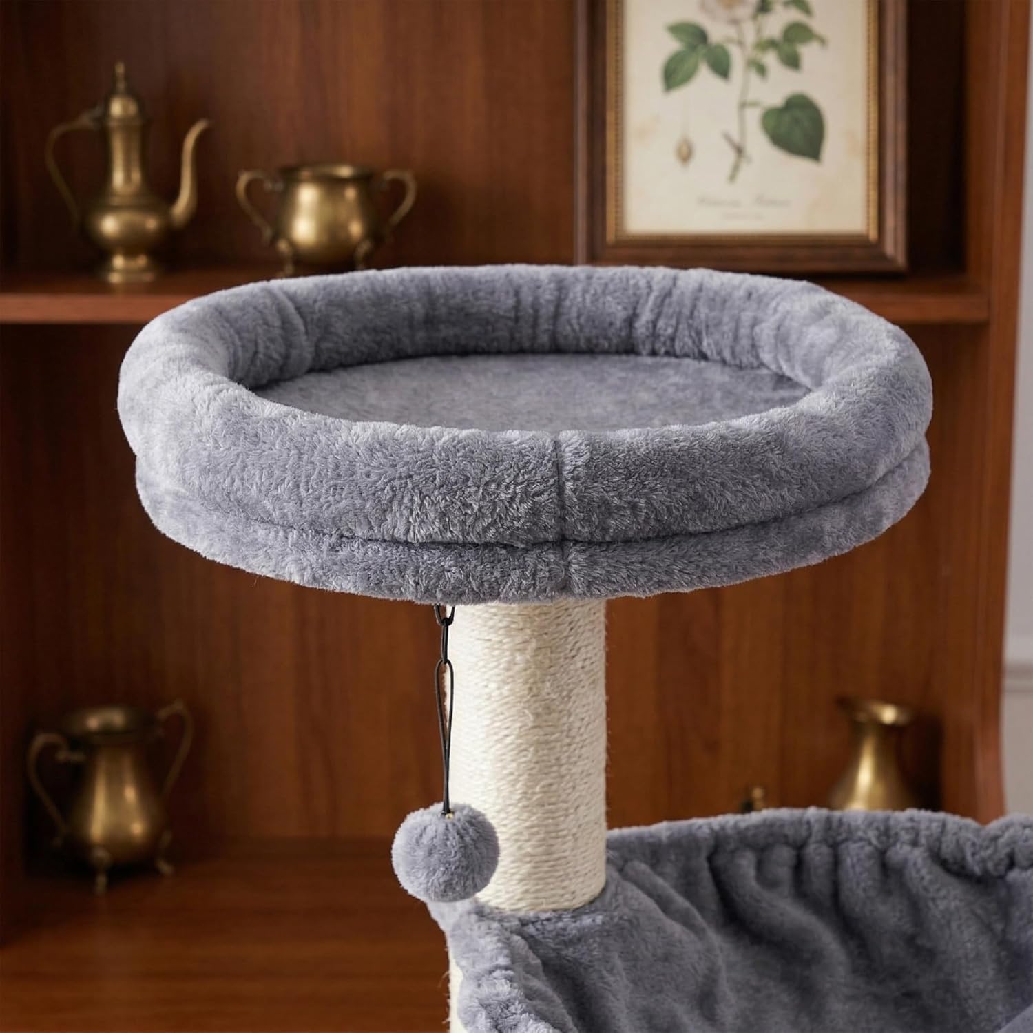 Multi-Level Cat Tree for Indoor Cats, Cat Tree Tower with Big Cat Hammock and Self-Grooming Brush, Cat Tower with Scratch Ladder, Indoor Climbing Activity Tower with Scratching Posts, Grey - Happypetzone.online - Image 3