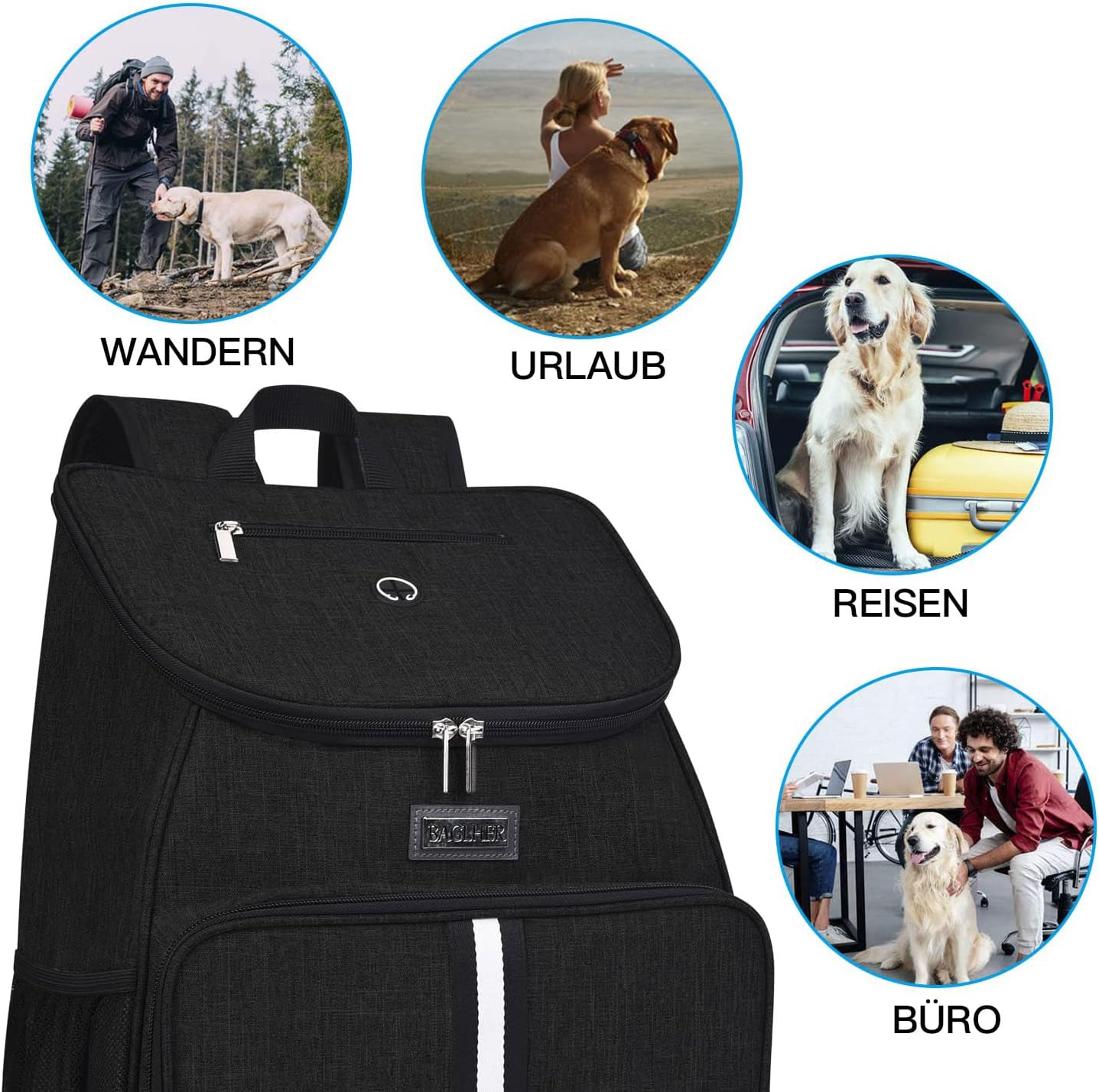BAGLHER丨Dog Travel Bag, Airline Approved Pet Supplies Backpack, Dog Travel Backpack Accessories Set with 2 Silicone Collapsible Bowls and 2 Food Baskets. Black - Happypetzone.online - Image 6