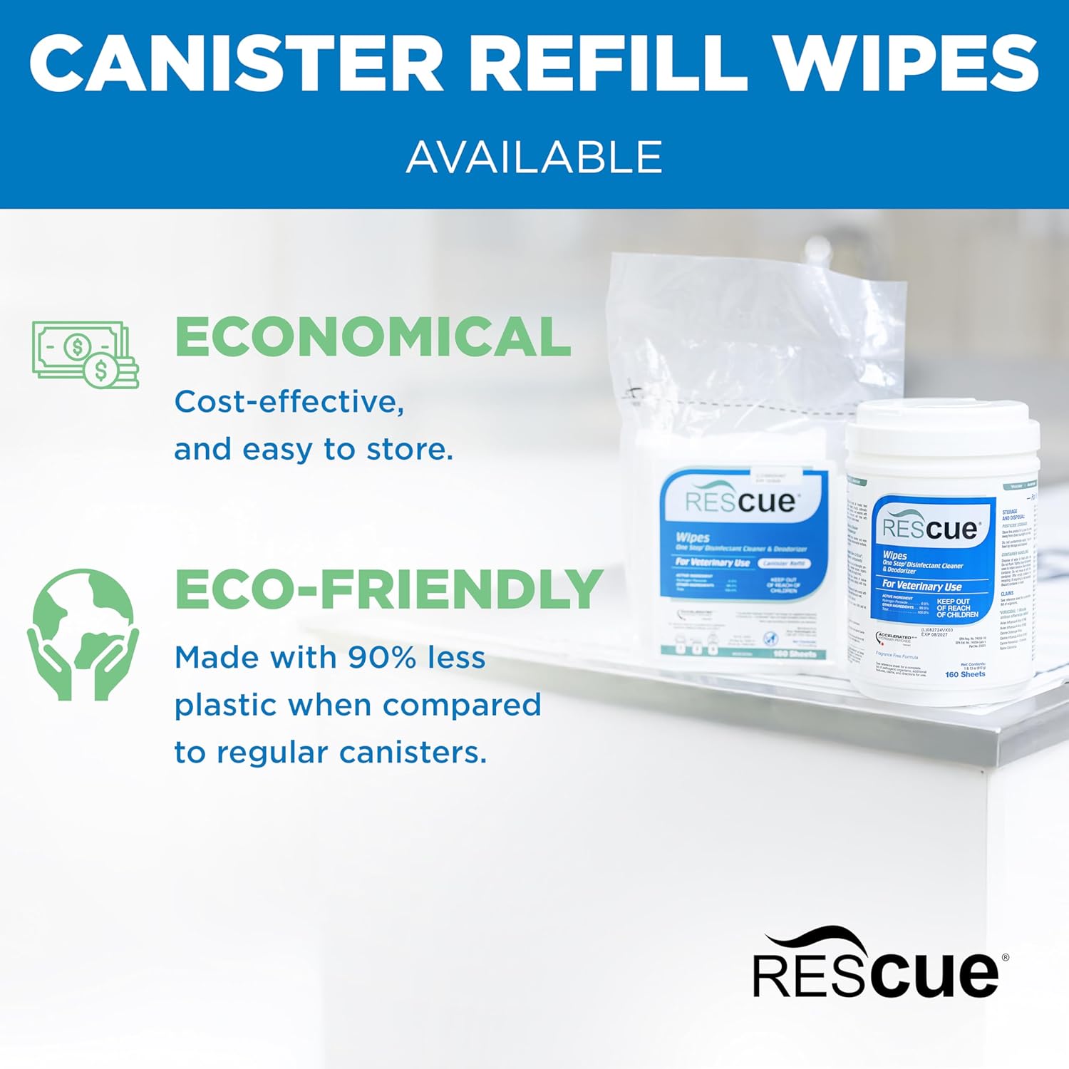 REScue One-Step Disinfectant Cleaner & Deodorizer Wipes for Vet Use – Cleaner for Kennels, Litter Boxes, Vet Offices, Pet Grooming Surfaces, Pet Items – Wipes Canister, 160-Count (Pack of 1) - Happypetzone.online - Image 5