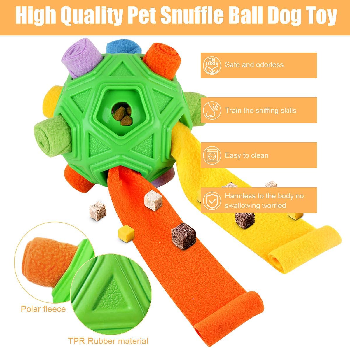 Dog Snuffle Ball-Interactive Puzzle Dog Toys Encourage Natural Foraging Skills Slow Feeder for Training and Stress Relief, Cloth Strip Hiding Food Chew Toys with Squeaky Carrot Toy for Any Size - Happypetzone.online - Image 2