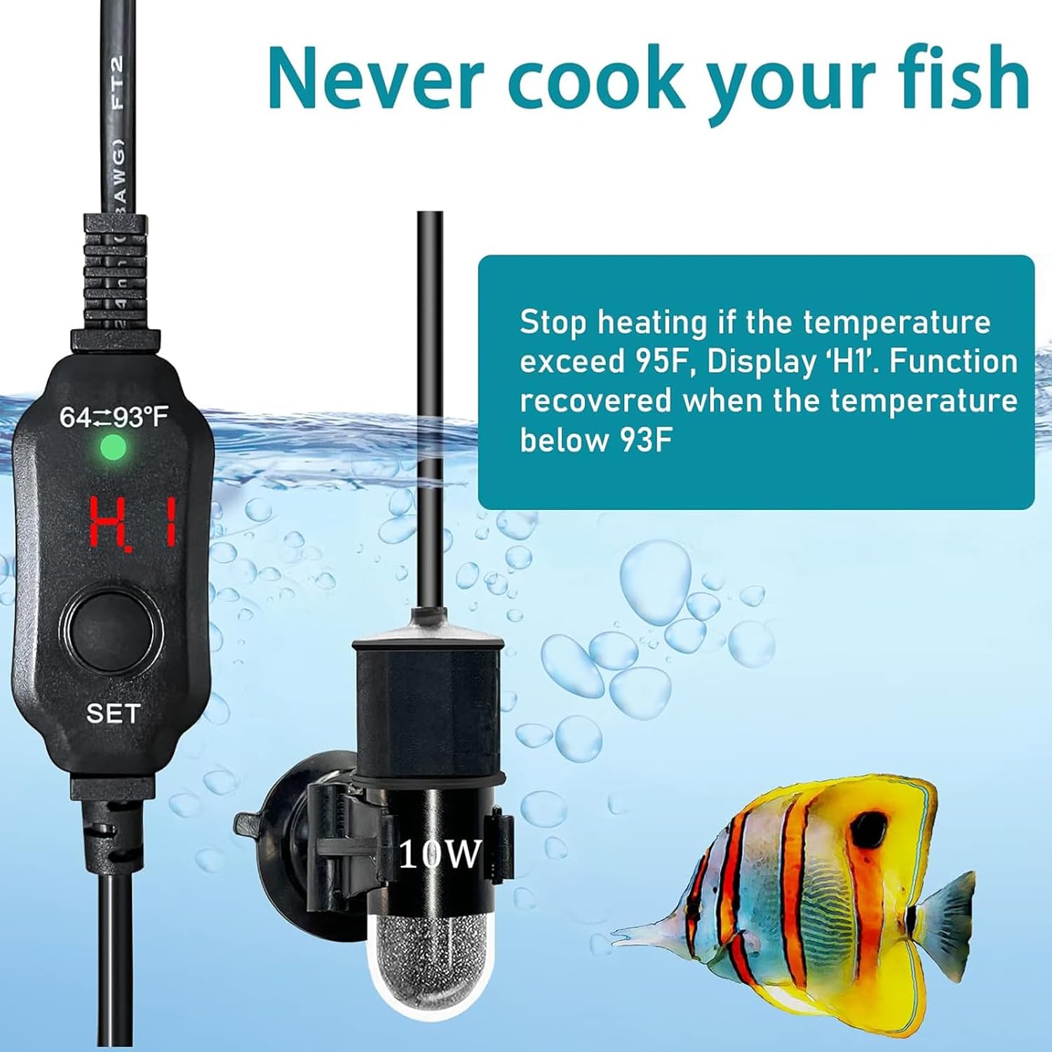 Mini Submersible Aquarium Heater, 25/50/100/150/200/300 Watts Adjustable Fish Tank Heater, Built-in Thermometer, External Temperature Controller, Smart Memory (10 Watts(USB)) - Happypetzone.online - Image 6