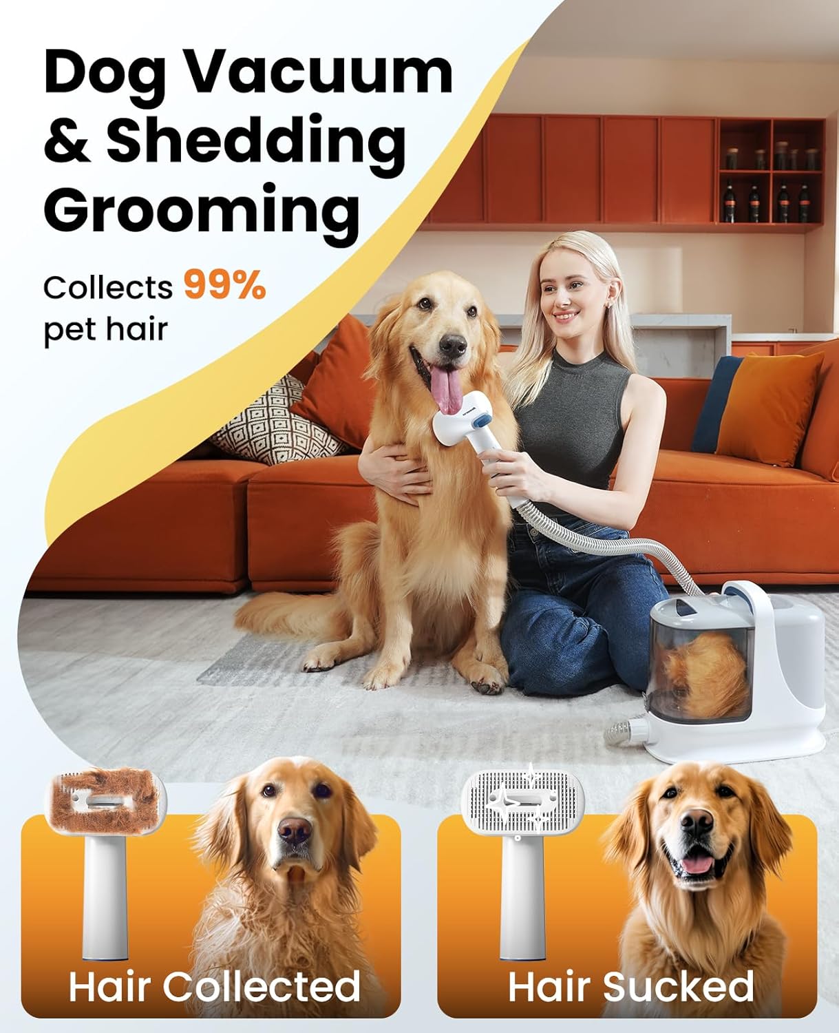oneisall Dog Grooming Vacuum, 13000Pa Powerful 3L Dust Cup Pet Vacuum with Clipper Nail Grinder & Shedding Brush, 7 in 1 Dog Grooming Kits, Quiet, Large Capacity 3 Suction Levels, BM3 - Happypetzone.online - Image 4
