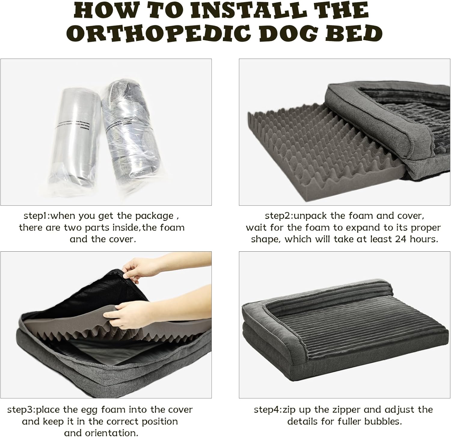 WINDRACING Orthopedic Dog Beds for Large Dogs 40x28 inch, L Shape Waterproof Dog Bed with Bolster Sides, Washable Big Pet Bed with Removable Cover & Non-Slip Bottom, Gray - Happypetzone.online - Image 6