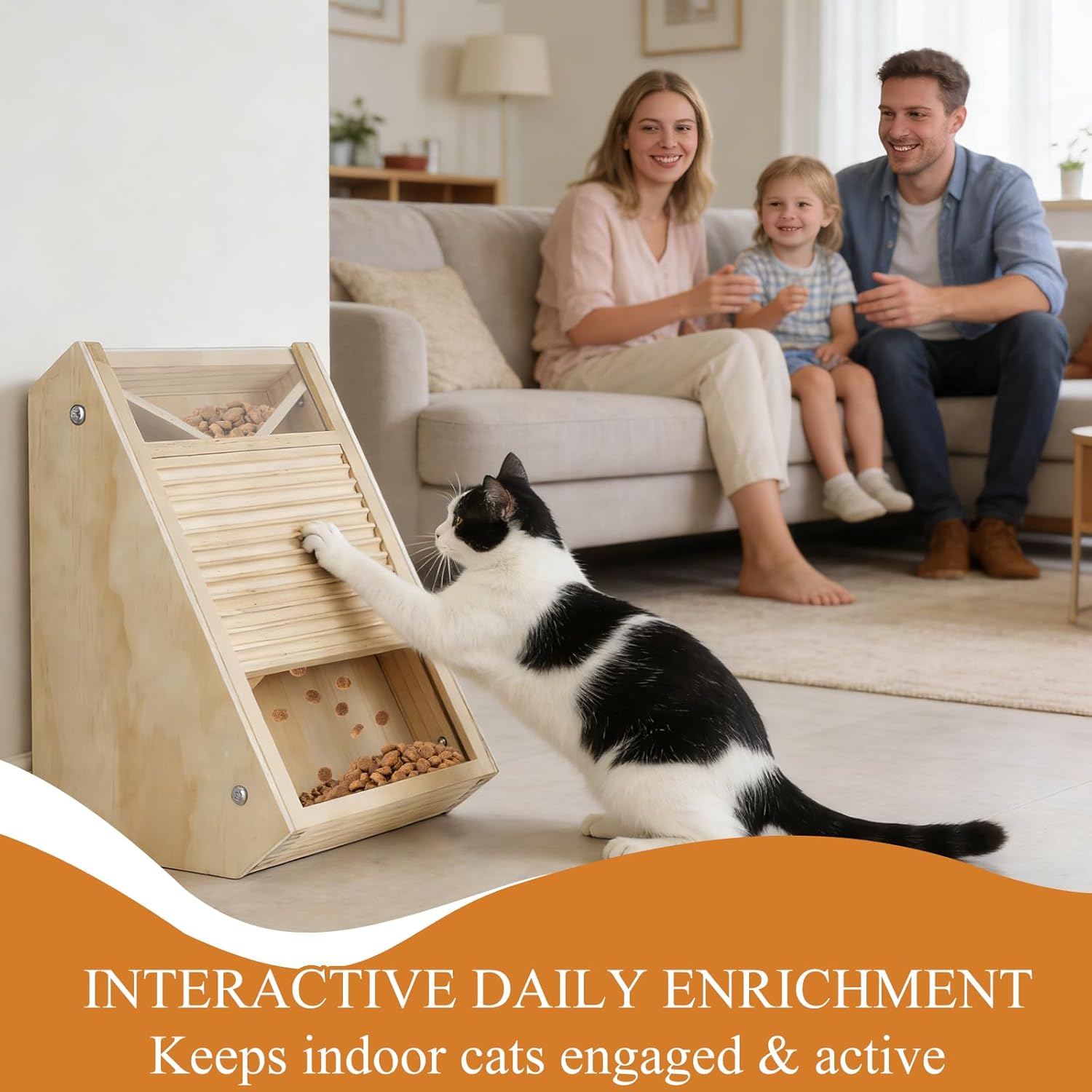 Interactive Cat Treat Toy – Wooden Food Dispensing Cat Toy for Indoor Cats, Paw-Activated Reward Feeder, Cat Enrichment & Puzzle Toy for Mental Stimulation (Pine) - Happypetzone.online - Image 4