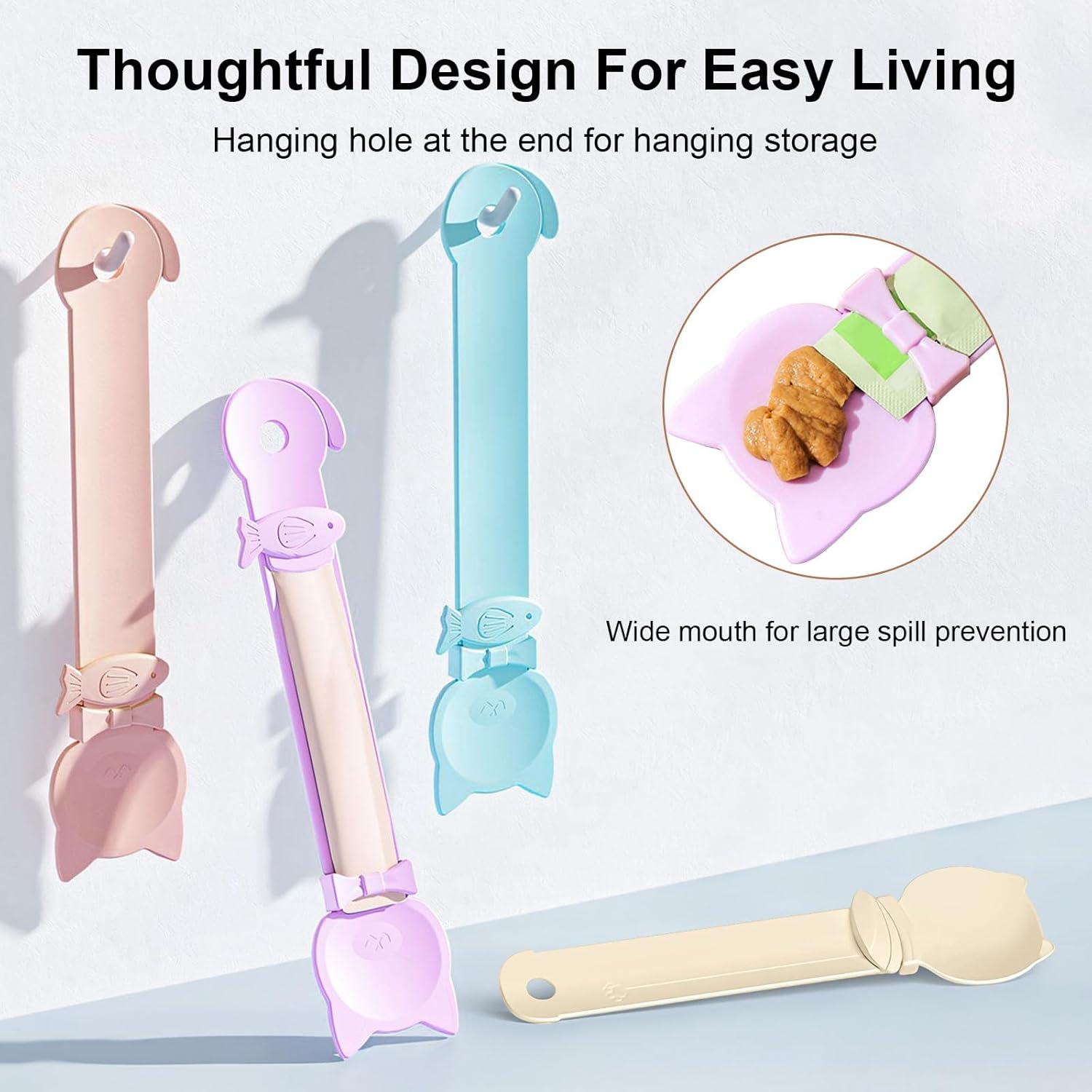 Aerbee 4PCS Cat Strip Feeder Spoons, Sliding Pet Treat Spoon Squeeze, Lickable Squeezable Creamy Treat, Wet Treats Dispenser, Cat Treat Spoon Squeeze, Fun Feeding for Pets, Beige/Blue/Purple/Pink - Happypetzone.online - Image 3