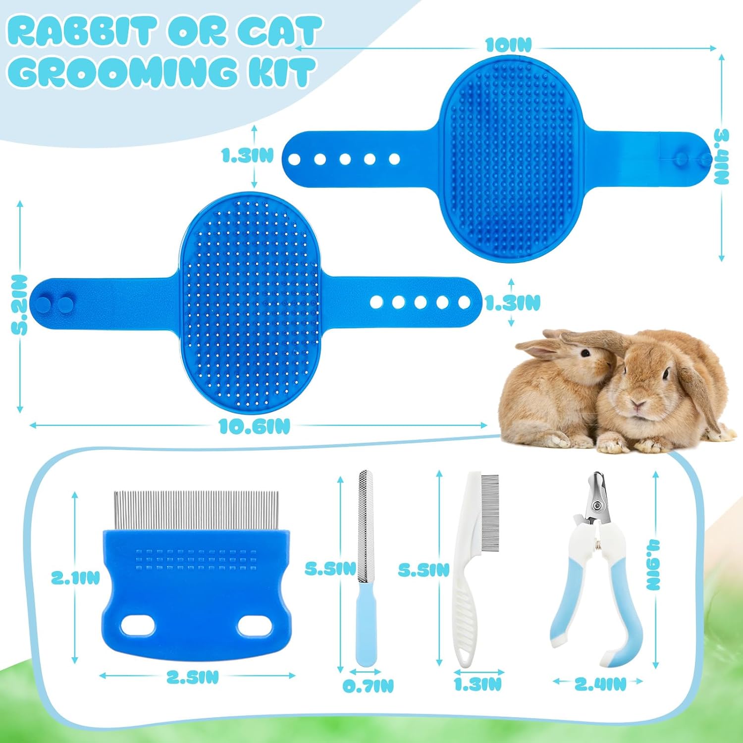 Small Animal Playpen & Grooming Kit, Portable Foldable Pet Playpen with Mesh Top for Rabbits, Guinea Pigs, Hamsters, Hedgehogs, Includes Feeding Bowls, Grooming Tools, and Bedding Mat, Blue - Happypetzone.online - Image 3