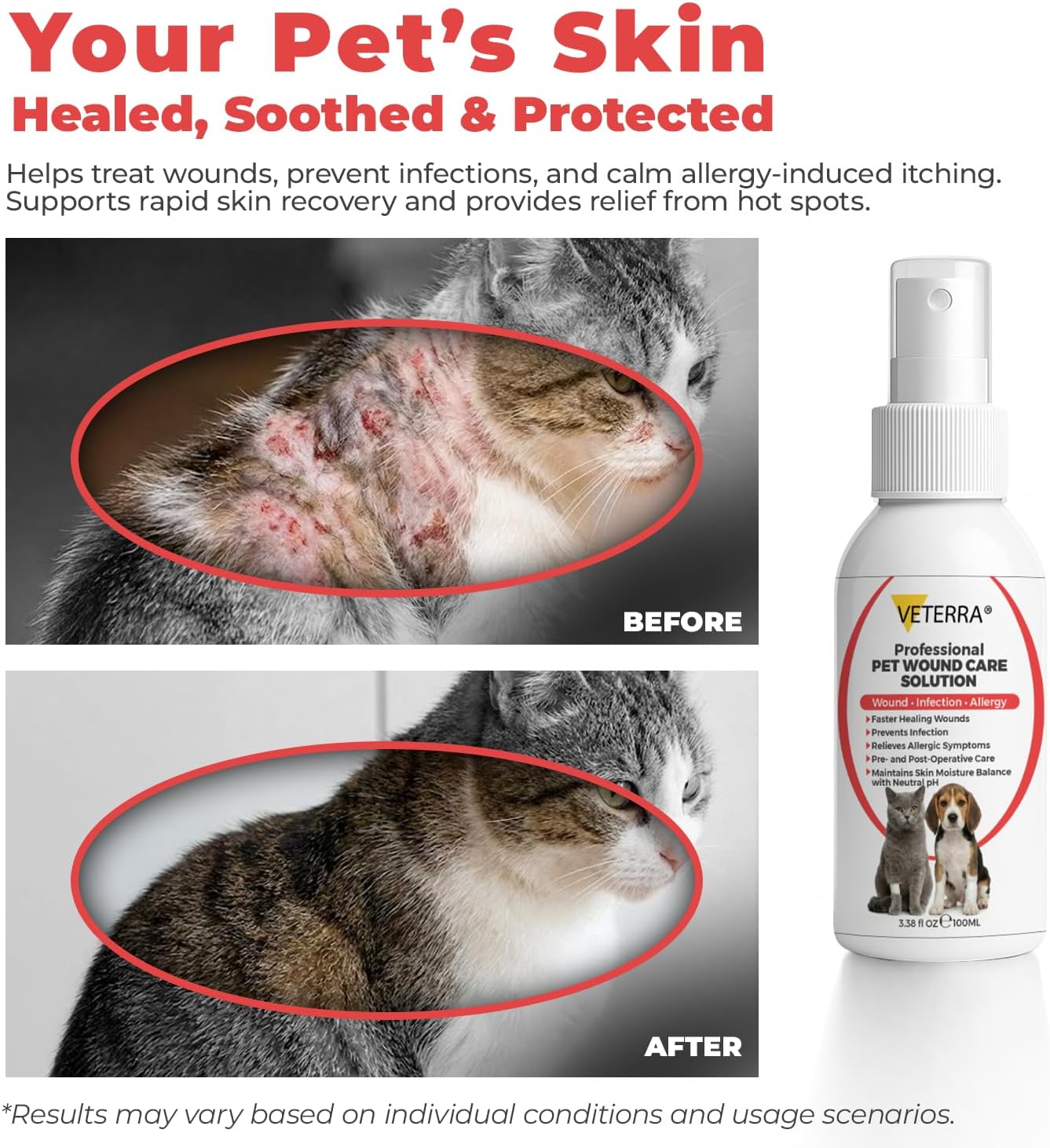 Dog and Cat Wound Care Spray for Dogs & Cats – Vet Recommended Skin Cleansing Spray, Helps Clean Minor Cuts & Scratches, Supports Skin Hygiene, Gentle No-Sting Formula - 3.38 Oz 100 Ml - Happypetzone.online - Image 5
