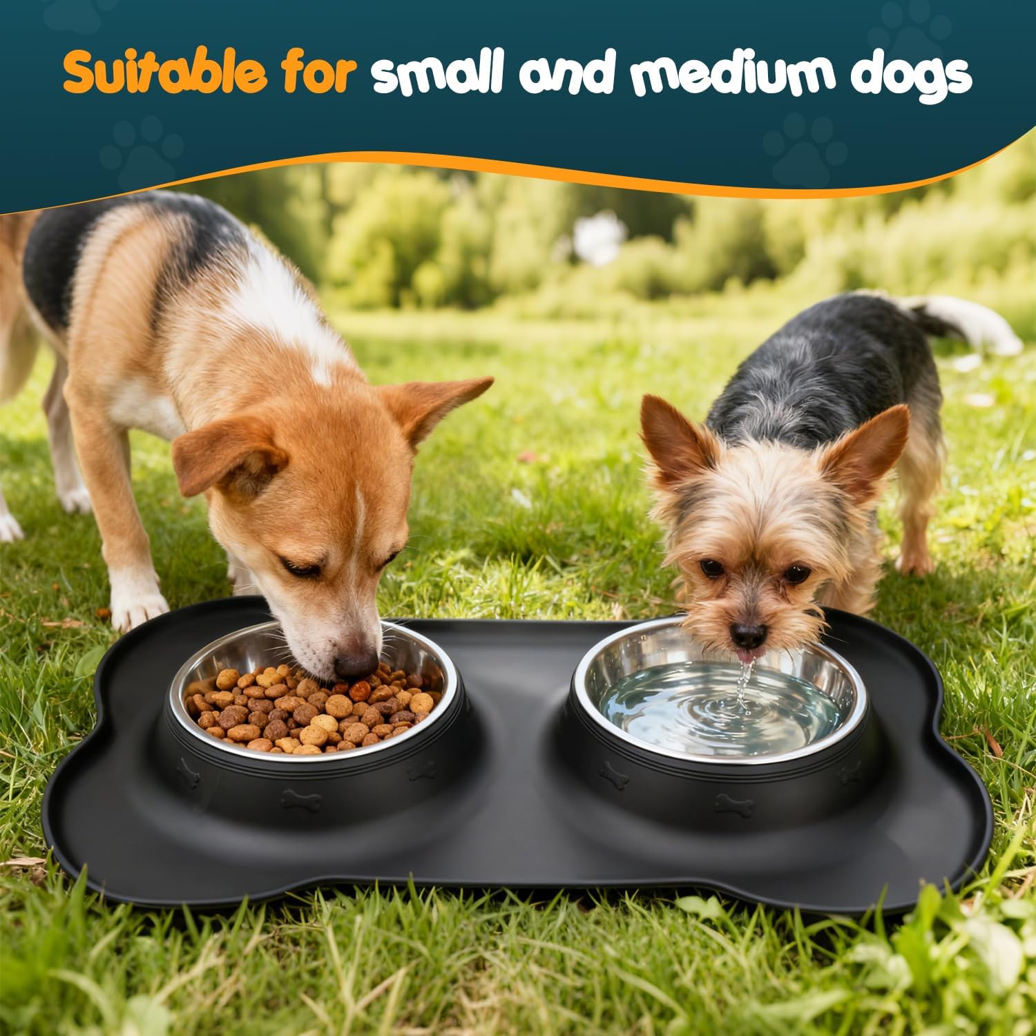Bonve Pet Double Dog Food Bowls Stainless Steel & Water Dish with No-Spill and Non-Slip Silicone Mat, Removable Puppy Feeder Bowls for Small Medium Size Cat Dogs Kitten,14oz - Happypetzone.online - Image 7