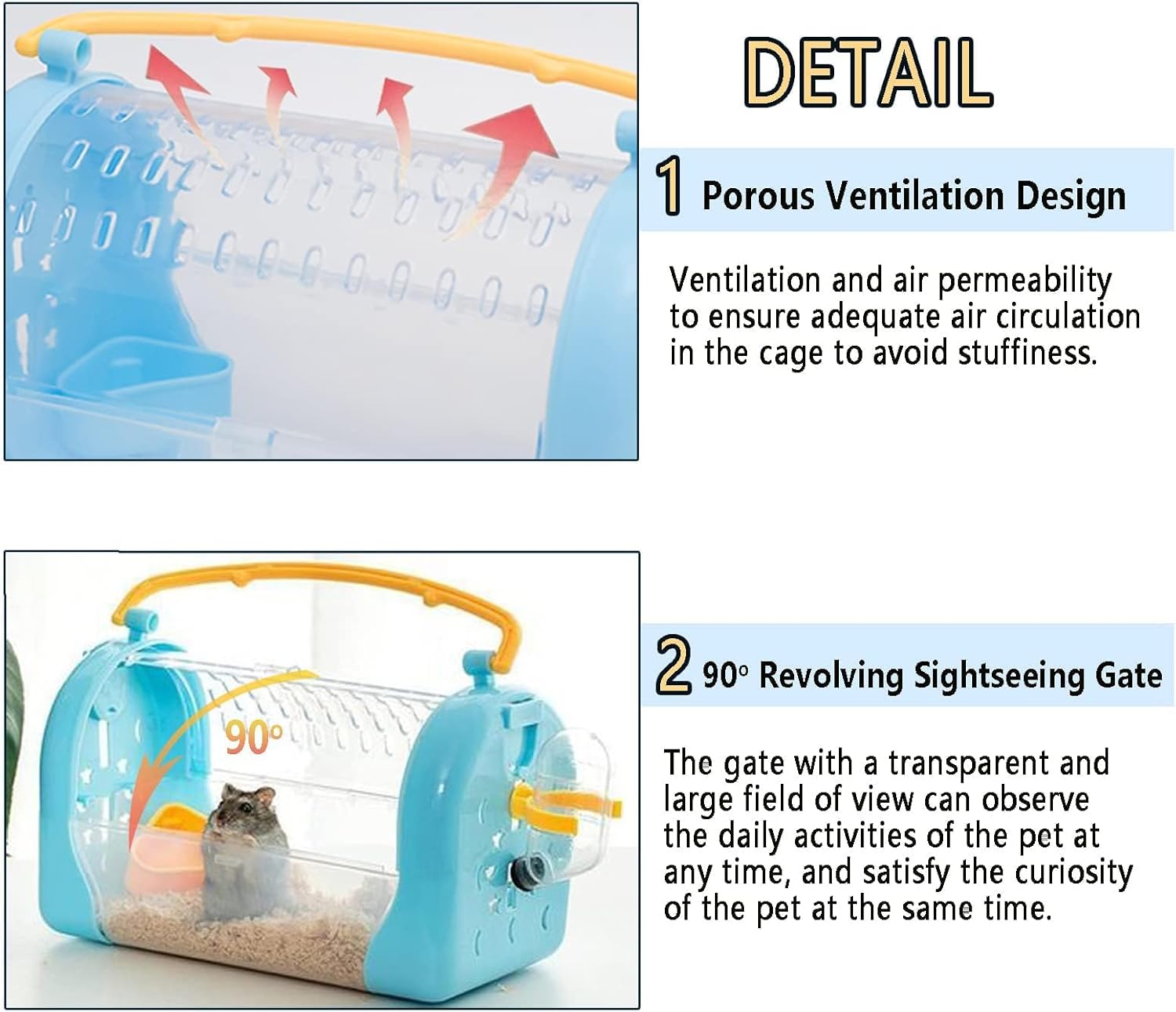 kathson Portable Hamster Cage Dwarf Hamster Carry Travel Cage with Water Bottle Food Bowl Adjustable Strap Pet Outgoing Cage for Gerbil Hedgehog Mice Squirrel - Happypetzone.online - Image 3