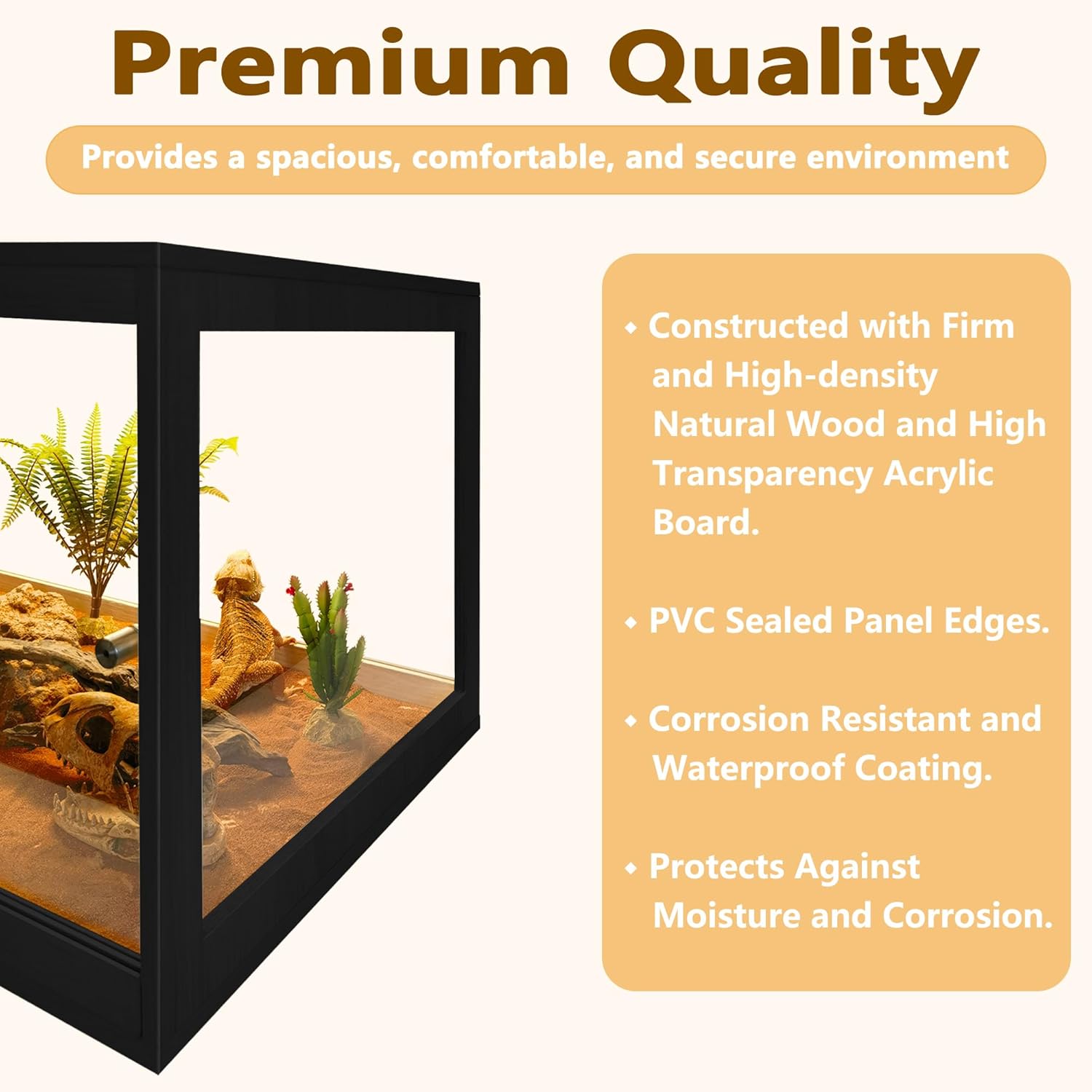 PROLEE Bearded Dragon Tank, Reptile Tank with Meatl Mesh Roof and Front Sliding Door, Lizard Tank,Spacious Reptile Enclosure for Snakes,Lguanas, Chameleons (Black, 30 Gallons) - Happypetzone.online - Image 4