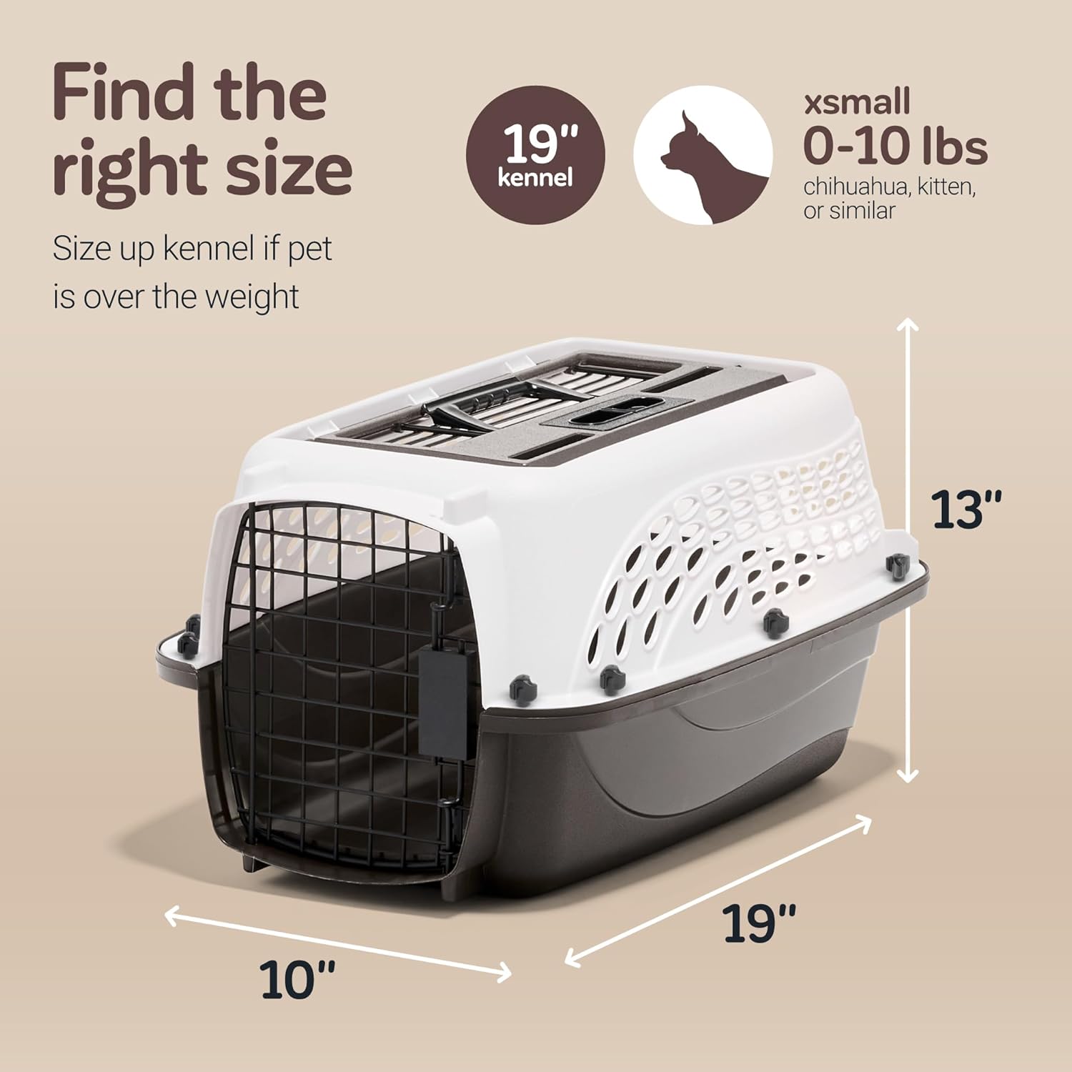Petmate Dog Crates for Small Dogs & Cat Carriers, Two-Door Plastic Pet Kennel, Top & Front Loading, Made in USA, 19", White - Happypetzone.online - Image 3