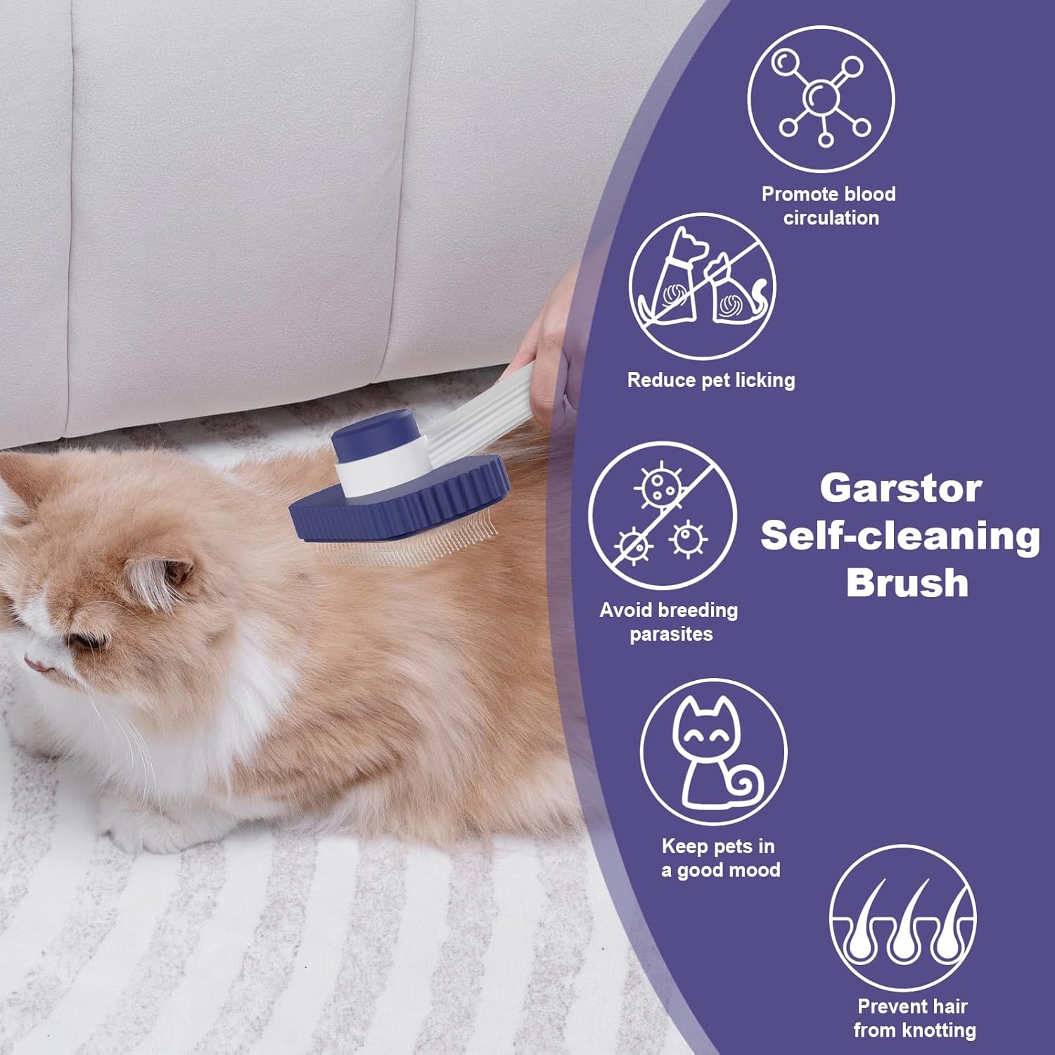 Cat brush, Cat Brush for Long or Short Haired Cats, Remove Loose Fur and Mats, Rounded Pins Reduces Painful Pulling, Not for Tangle and Curly Fur, Dark Blue - Happypetzone.online - Image 4
