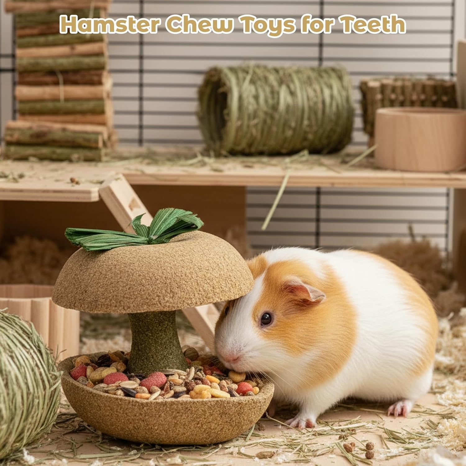 3PCS Hamster Stuff, Rabbit Chew Toys, Rat Toys, 2 Chew Sticks and 1 Apple Core, Small Animal Teeth Care, Natural Wood Material - Happypetzone.online - Image 4