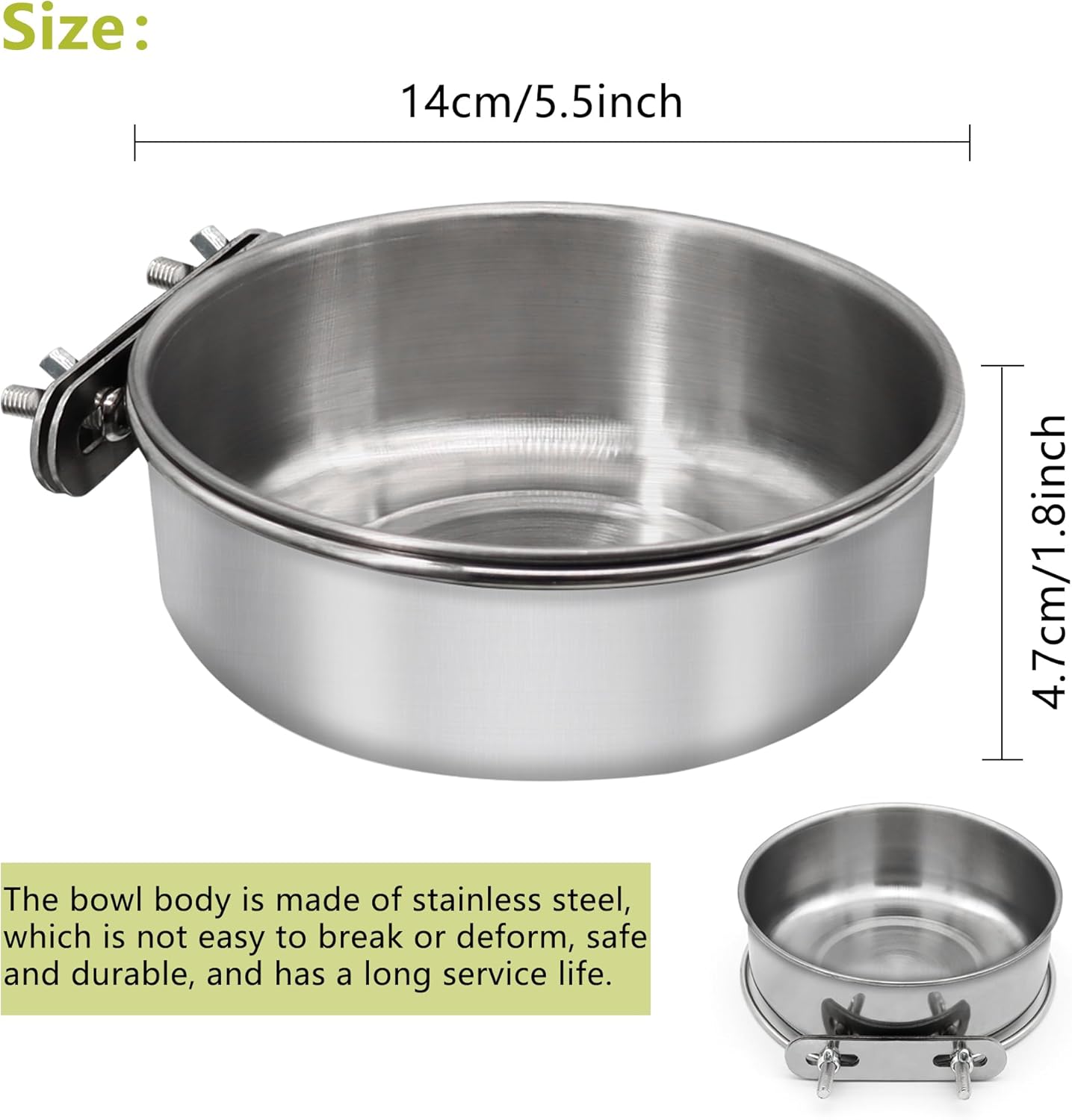 Large Bird Feeding Dish Cups,Parrot Food Bowl Cage with Clamp Holder Stainless Steel,Birdcage Coop Water Feeder for Cockatiel Parakeet Macaw Finches Lovebirds Small Dog Cat Animal(1 Pack, Large) - Happypetzone.online - Image 2