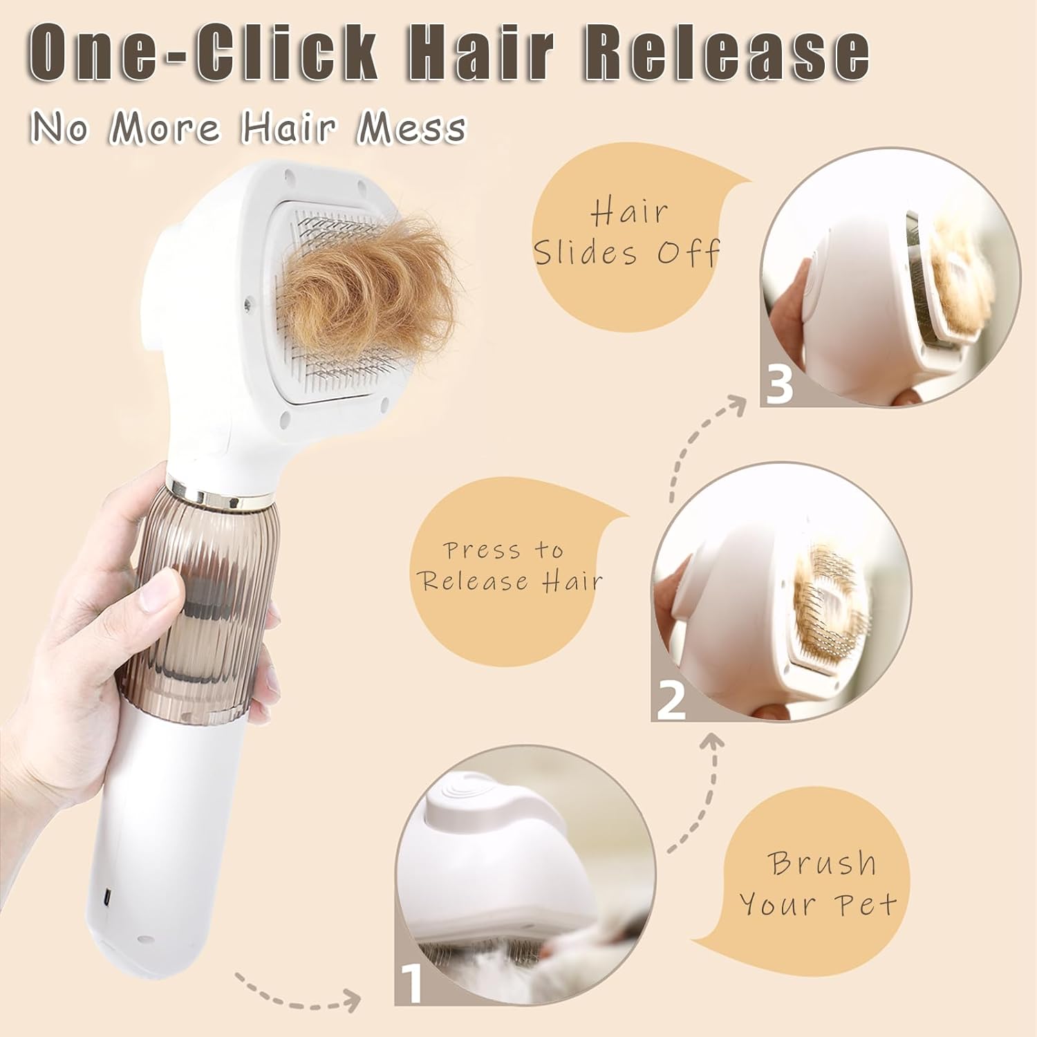 Vacuum Grooming Brush for Dog,4-In-1 Slicker Brush Kit for Shedding, Undercoat Deshedding Tool,Loose Hair Remover for Dog & Cat, Portable Pet Grooming Vacuum (white) - Happypetzone.online - Image 3