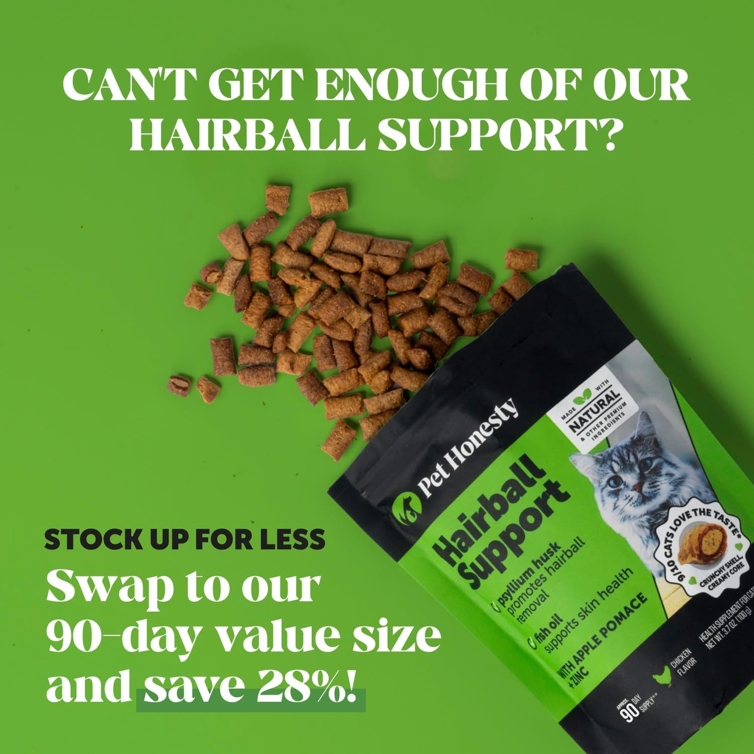 Cat Hairball Support Crunchy & Creamy Chews, Hairball Remedy Treats, Cat Furball Treatment, Supports Skin & Coat, Vitamins for Digestion, Chicken (30-Day Supply) - Happypetzone.online - Image 4