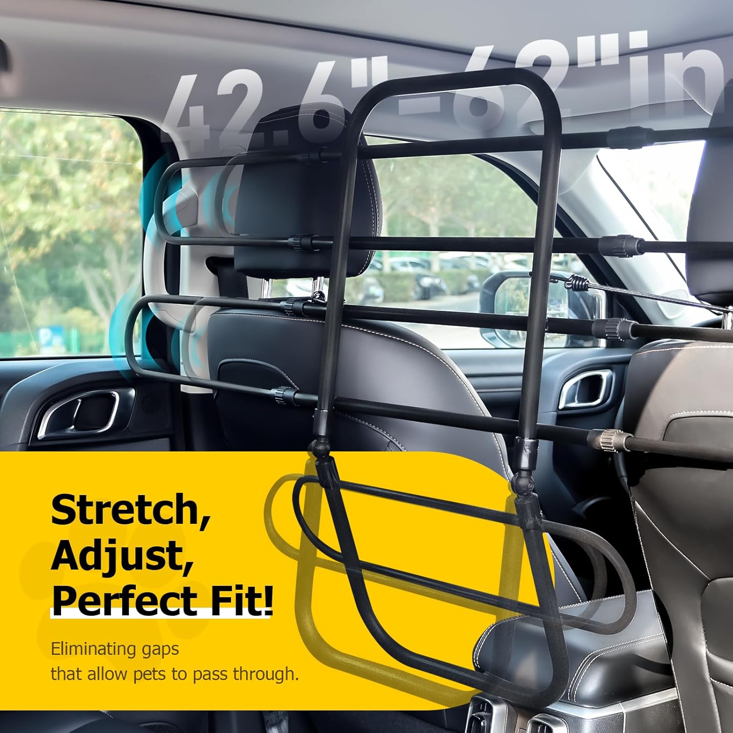 Universal Fit Dog Barrier for SUV,Sedan,Truck,Front/Back Seat,Elastic 5 Ropes&Steel Hooks Firmly Fixed,42.5"–62"Width Adjustable,Dog Car Barrier Follow the Seat Movement,Durable Matte Paint - Happypetzone.online - Image 2