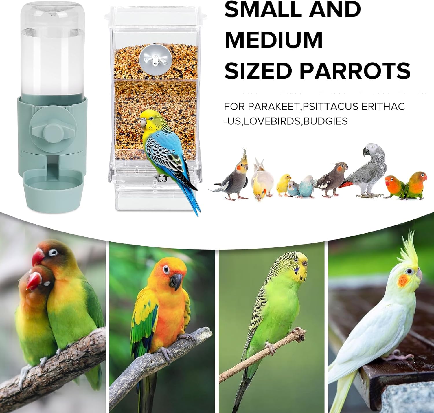 lemtrflo No Mess Bird Feeder Water Dispenser Set, Bird Feeder for Cage, Cage Accessories for Cockatiels, Finches, Budgies and Canaries - Happypetzone.online - Image 2