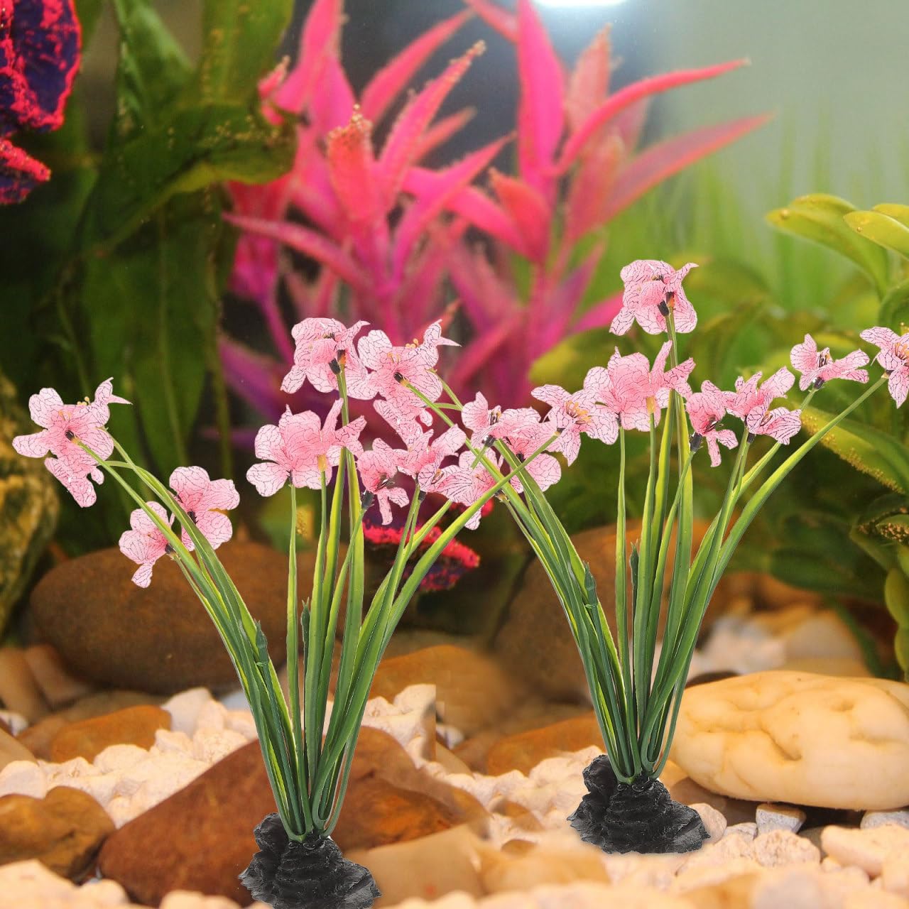 Balacoo 2 Pcs Pink Fish Tank Decor: Plastic Realistic Aquarium Plants, Silk Aquarium Plants for Betta Fish Tank Landscaping Decorations (Pink, 8.3 Inch) - Happypetzone.online - Image 4