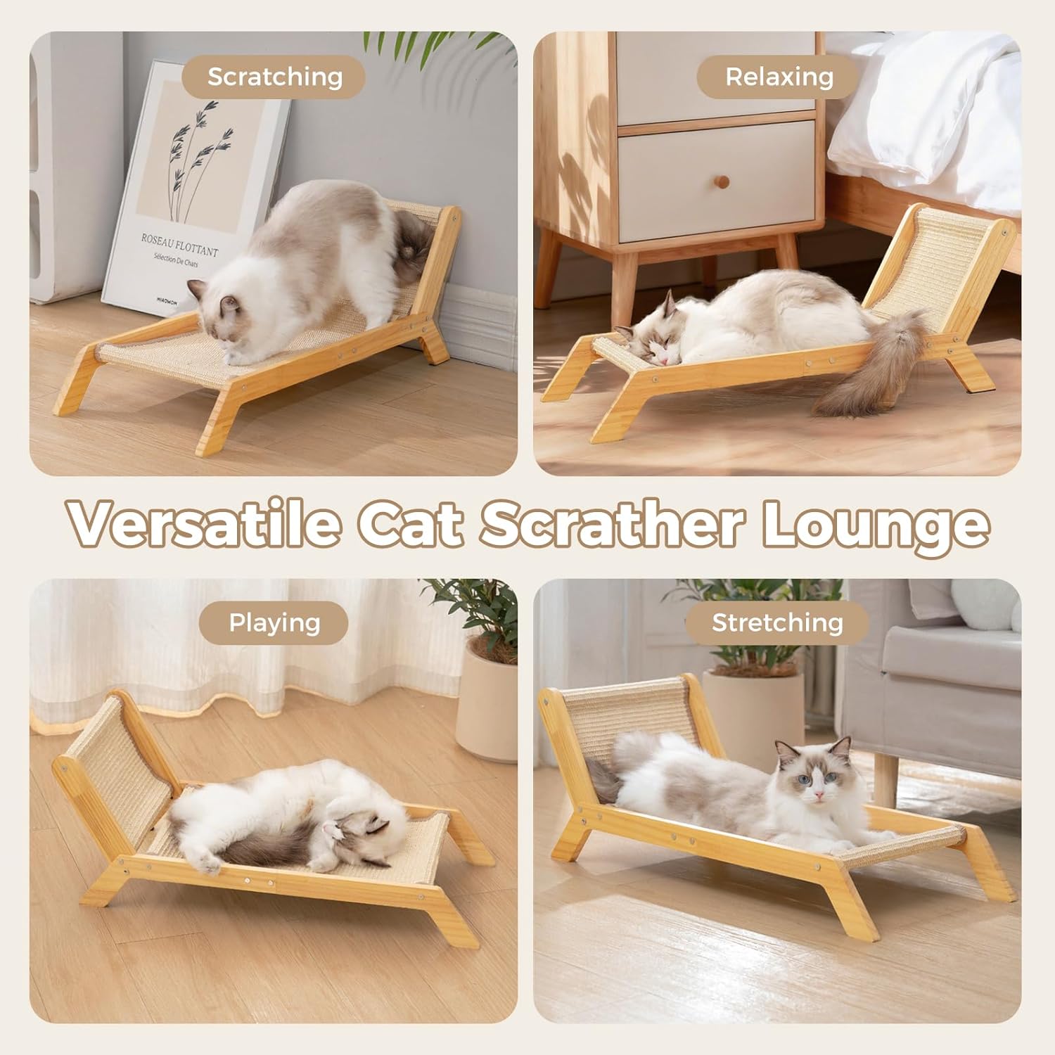 Avont Cat Scratcher Bed, Natural Sisal Scratching Pad Solid Wood Frame Cat Lounge Chair Couch for Indoor Cats -Extra Large - Happypetzone.online - Image 5
