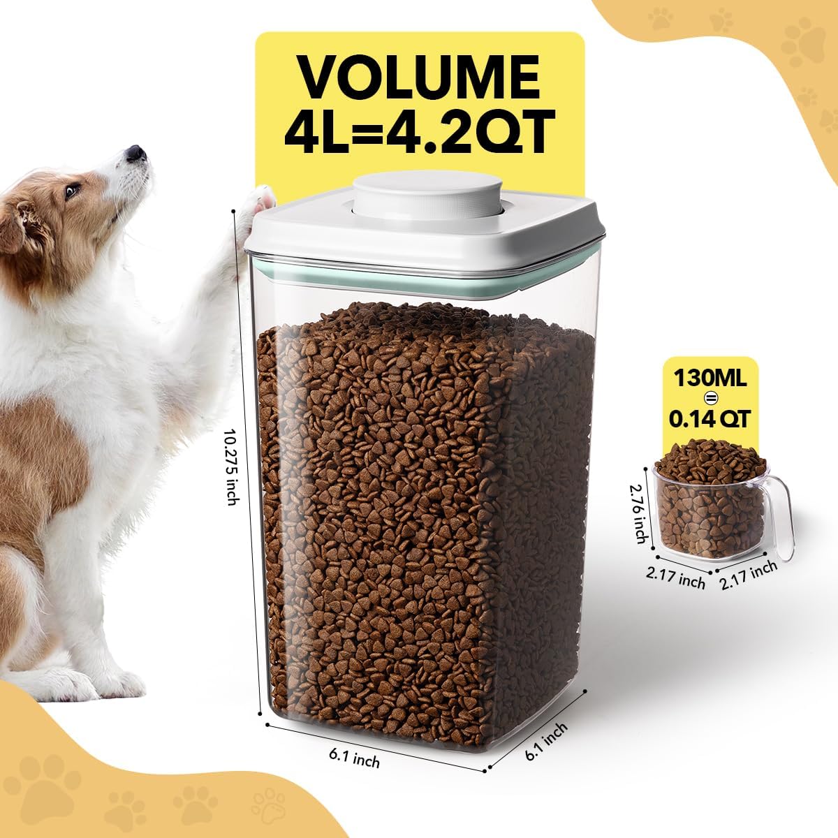 Ankou Dog Food Storage Container with 130ml Scoop – 4L/4.2qt Airtight Dog Food Container for Kibble & Treats, BPA-Free Cat Food Storage Container, Stackable Pop Lid Plastic Container with Lid - Happypetzone.online - Image 6