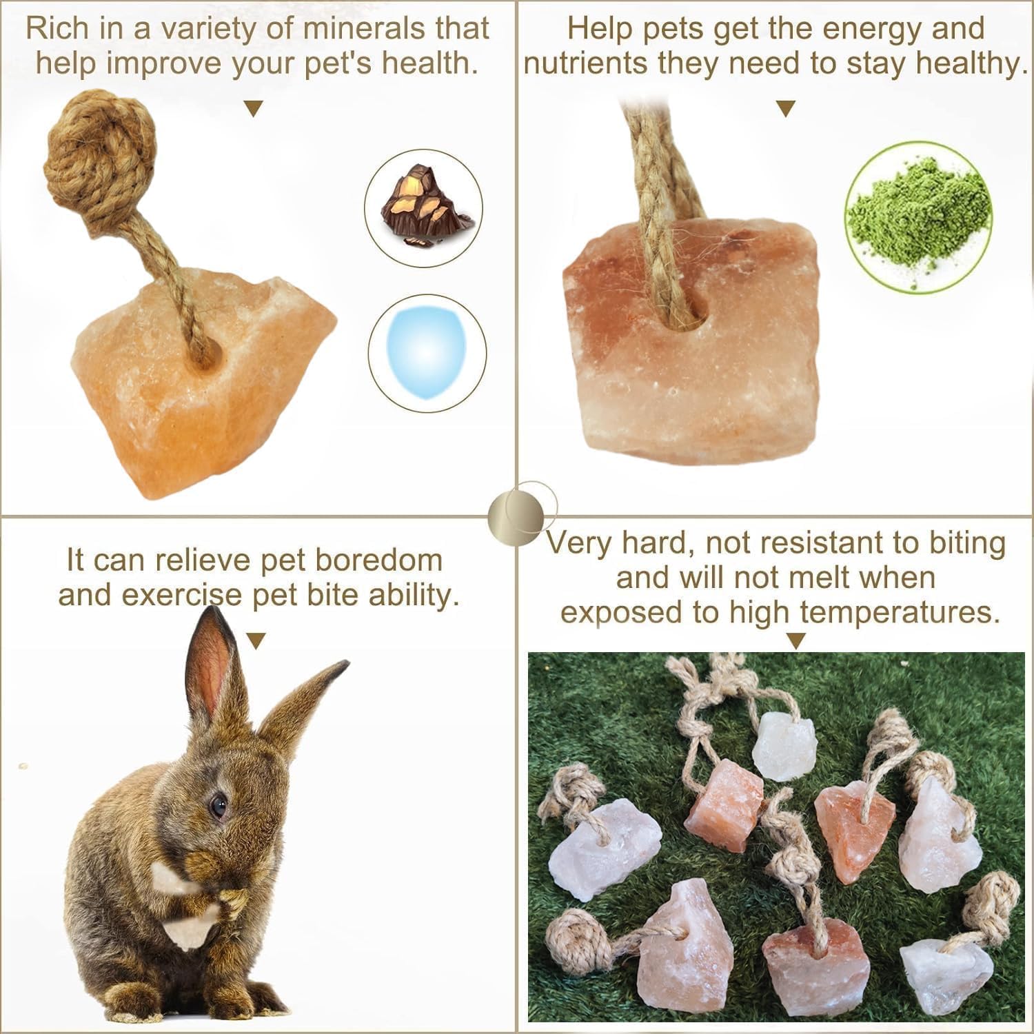 Hamiledyi 16 PCS Rabbit Salt Lick Block Natural Small Animal Himalayan Salt Lick Chew Toys with Hanging Rope Rat Mineral Block Chew Treat Supplies for Bunny Guinea Pig Chinchilla Ferret Hametsr - Happypetzone.online - Image 4