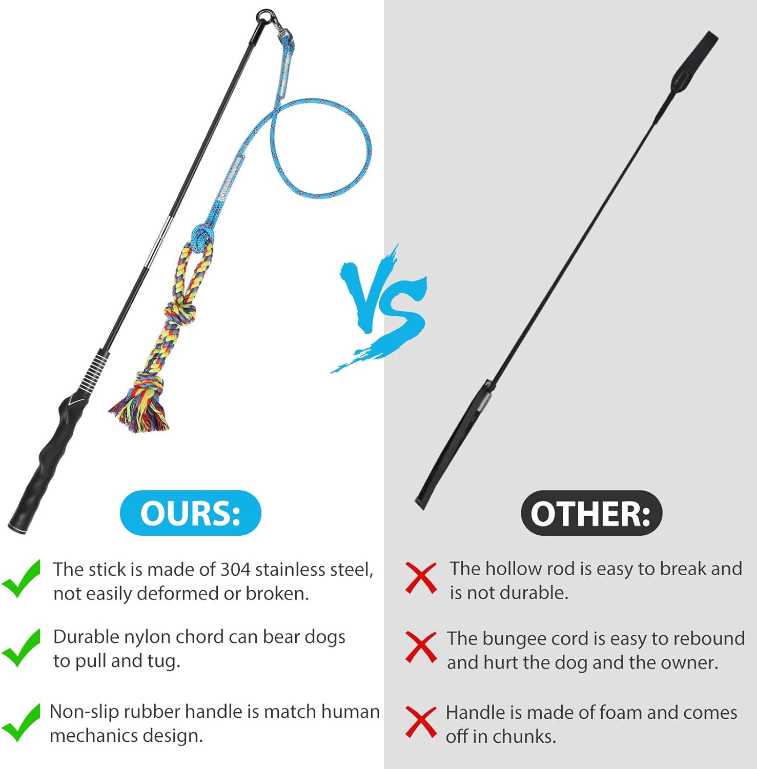 DIBBATU Flirt Pole for Dogs Interactive Dog Toys for Large Medium Small Dogs Chase and Tug of War, Dog Teaser Wand with Lure Chewing Toy for Outdoor Exercise & Training - Happypetzone.online - Image 4