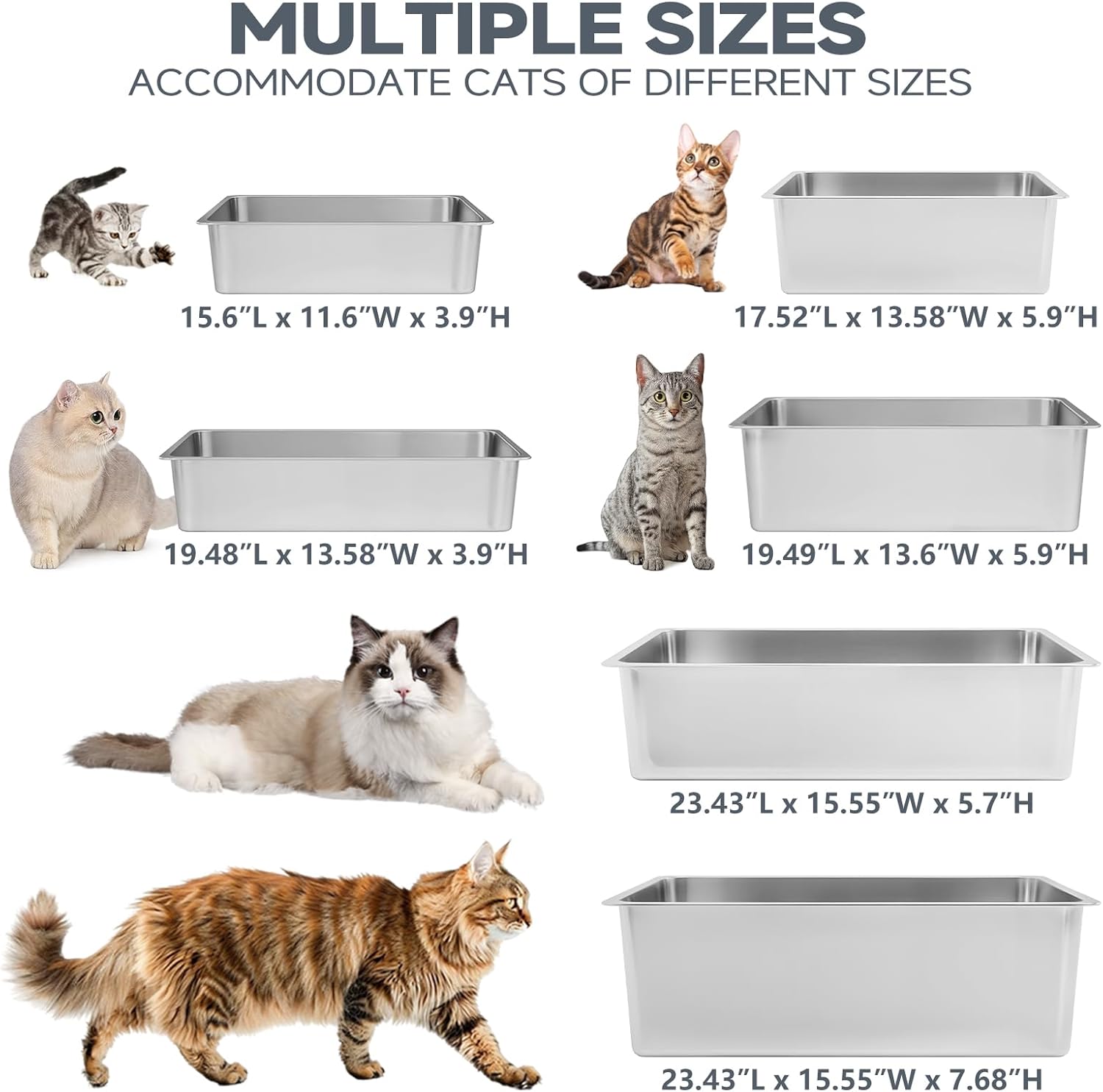 Kirecoo Stainless Steel Cat Litter Box - Metal High Sided Cat Pan, Large Stainless Steel Box, Indoor Litter Tray, Non Stick, No Smell, Easy to Clean, Pet Toilet Supplies for Kitten, Kitty, Rabbit - Happypetzone.online - Image 7