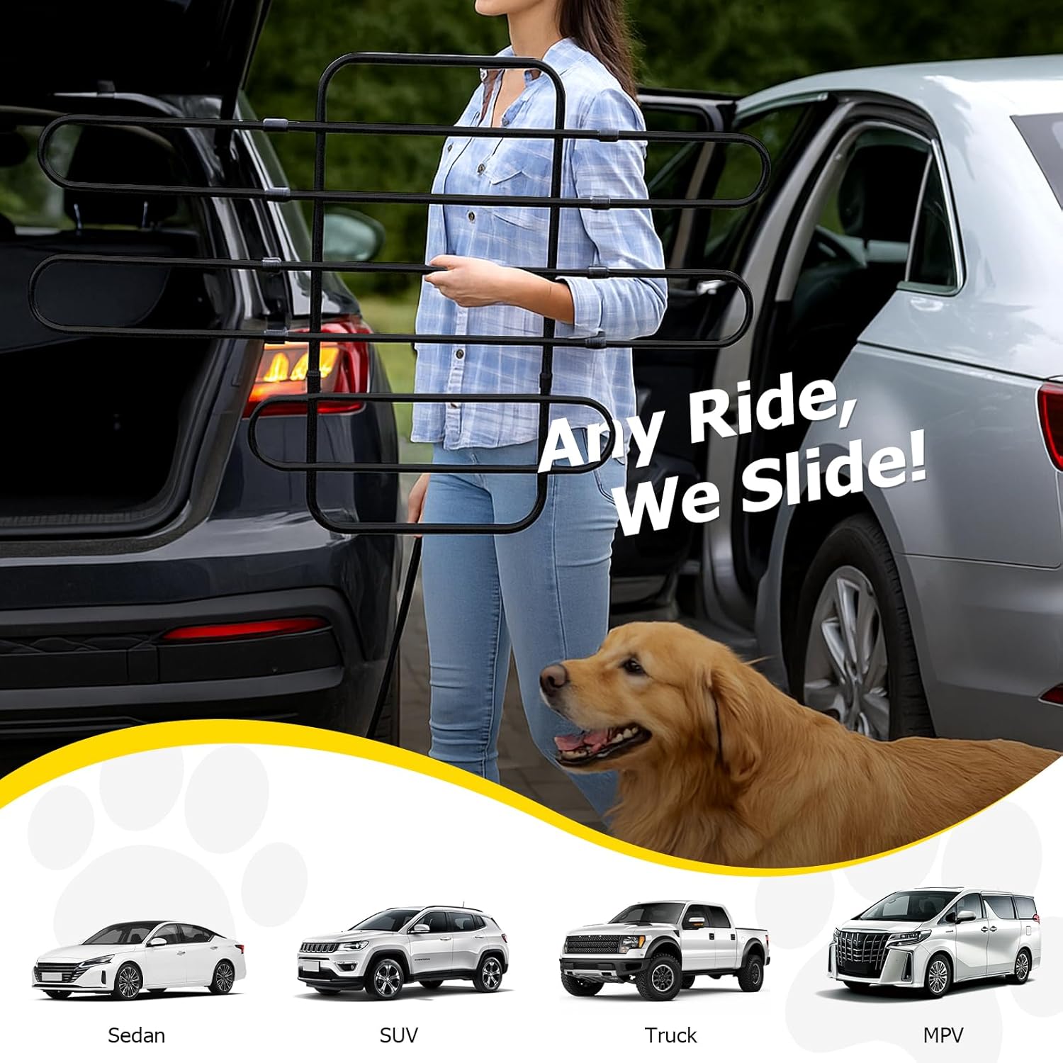 Universal Fit Dog Barrier for SUV,Sedan,Truck,Front/Back Seat,Elastic 5 Ropes&Steel Hooks Firmly Fixed,42.5"–62"Width Adjustable,Dog Car Barrier Follow the Seat Movement,Durable Matte Paint - Happypetzone.online - Image 3