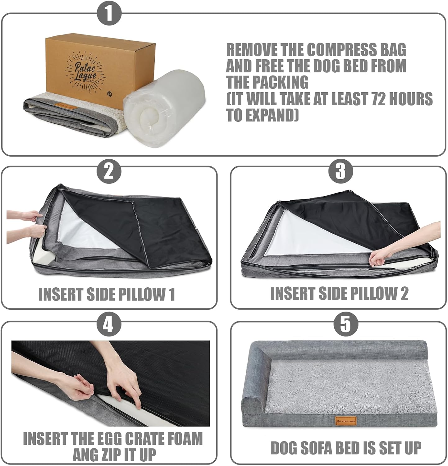 Patas Lague Orthopedic Dog Bed Large Sized Dog 36''X24'', Waterproof L Bolster Medium Pet Sofa Beds with Removable Washable Cover, Soft Comfortable Pet Couch Crate Mat with Nonskid Bottom, Black - Happypetzone.online - Image 7