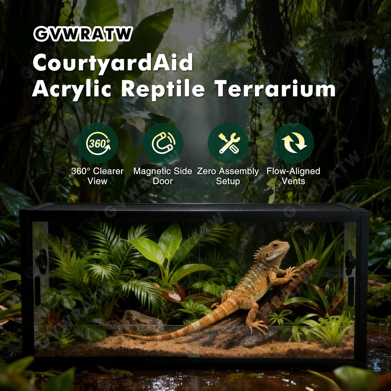 48-Gallon Acrylic Reptile Terrarium 36”x18”x18” – Durable Reptile Tank with Heat-Resistant Aluminum Frame, Smooth Dual Swinging Doors (No Sand/Debris Clogging) – Ideal for Lizards, Snakes & Geckos. - Happypetzone.online - Image 4