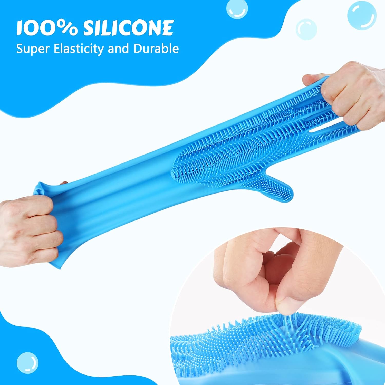 Pecute Pet Grooming Gloves - Heat Resistant Silicone Gloves with High-Density Teeth, Enhanced Five Finger Design for Bathing and Massaging Dogs and Cats, Blue - Happypetzone.online - Image 4