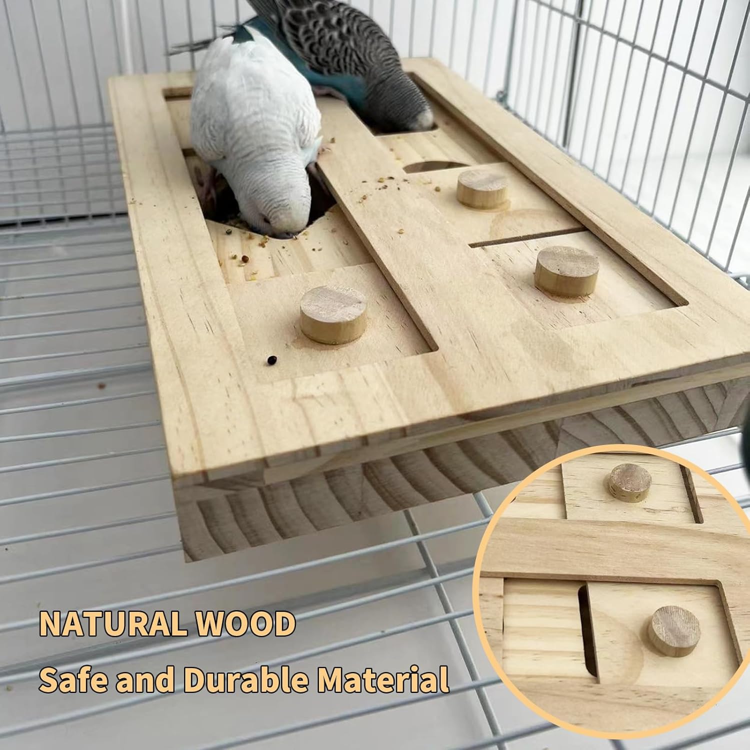 FlidRunest Extra-Large Wooden Bird Foraging Box Toy, Bird Puzzle Toy Seed Food Feeder, Enrichment Foraging Toy for Parrot, Parakeet, Cockatiel, Conure, Sun Conures, African Grey, Macaw - Happypetzone.online - Image 4