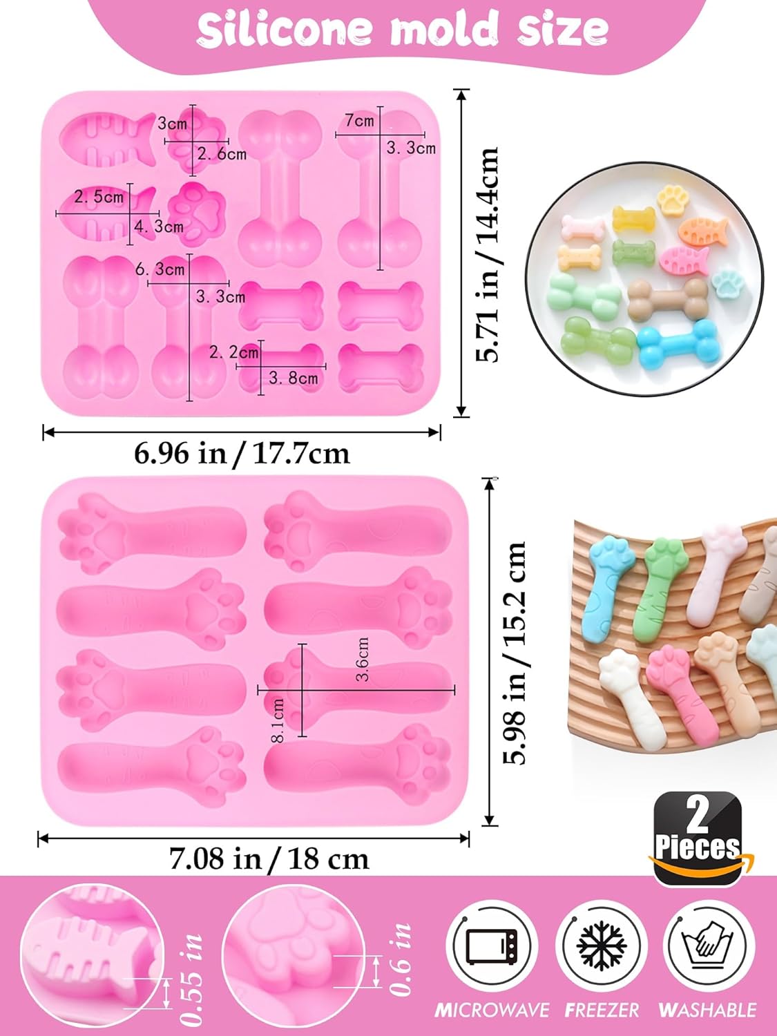 123 Pcs Homemade Cat Treats Set Silicone Molds Cookie Cutters,Including 2 Silicone Mold,5+12 Cookie Cutters and 4 Recipes Card, 50 Cat Treat Bags & 50 Silver twist ties - Happypetzone.online - Image 2
