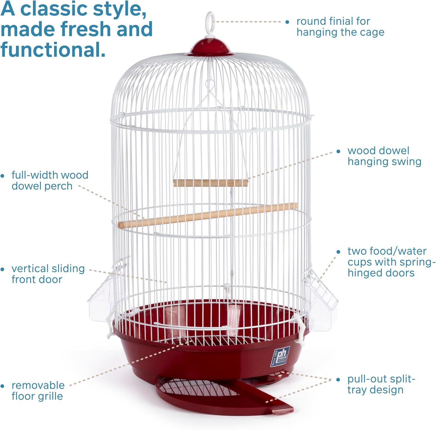 Prevue Hendryx Classic Round Bird Cage, Red, SP31999R,1/2" - Happypetzone.online - Image 4