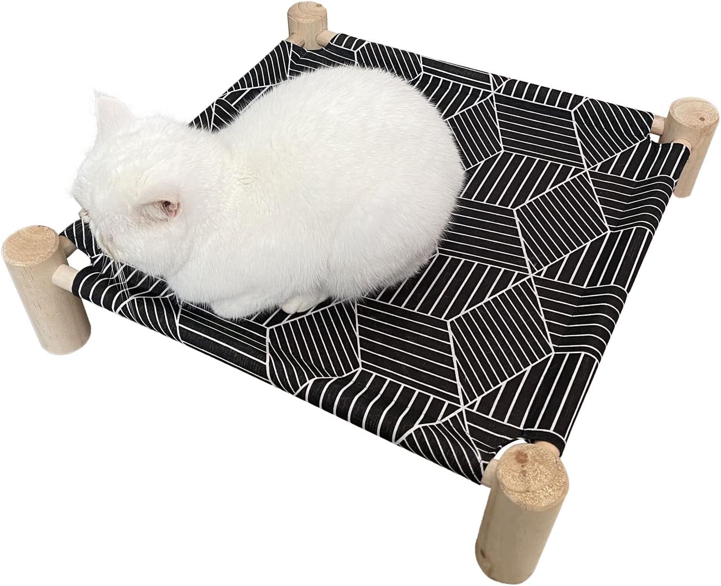 Pozico Cat/Dog Bed Hammock Cat Bed, Wooden Dog Elevated Indoor Outdoor Beds, Raised Cat Cots Furniture Pet Bed Puppy Bed Portable Breathable Mesh Cat Beds for Small Animals-Black Diamond - Happypetzone.online - Image 5