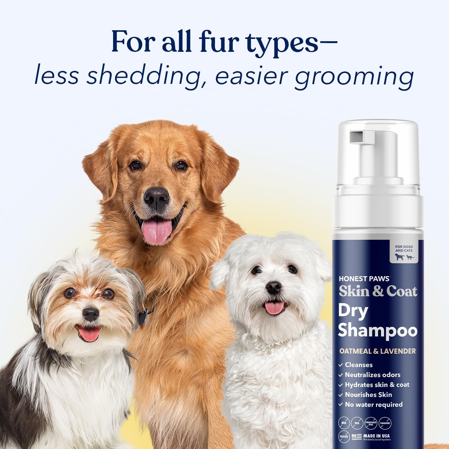 Honest Paws Dog Dry Shampoo - Waterless No Rinse Foaming Formula Reducing Itch Cleanse Hydrate Nourish Dry Skin and Smelly Coat Help Decrease Odor Shedding and Allergies - Oatmeal & Lavender - 6.3 oz - Happypetzone.online - Image 9