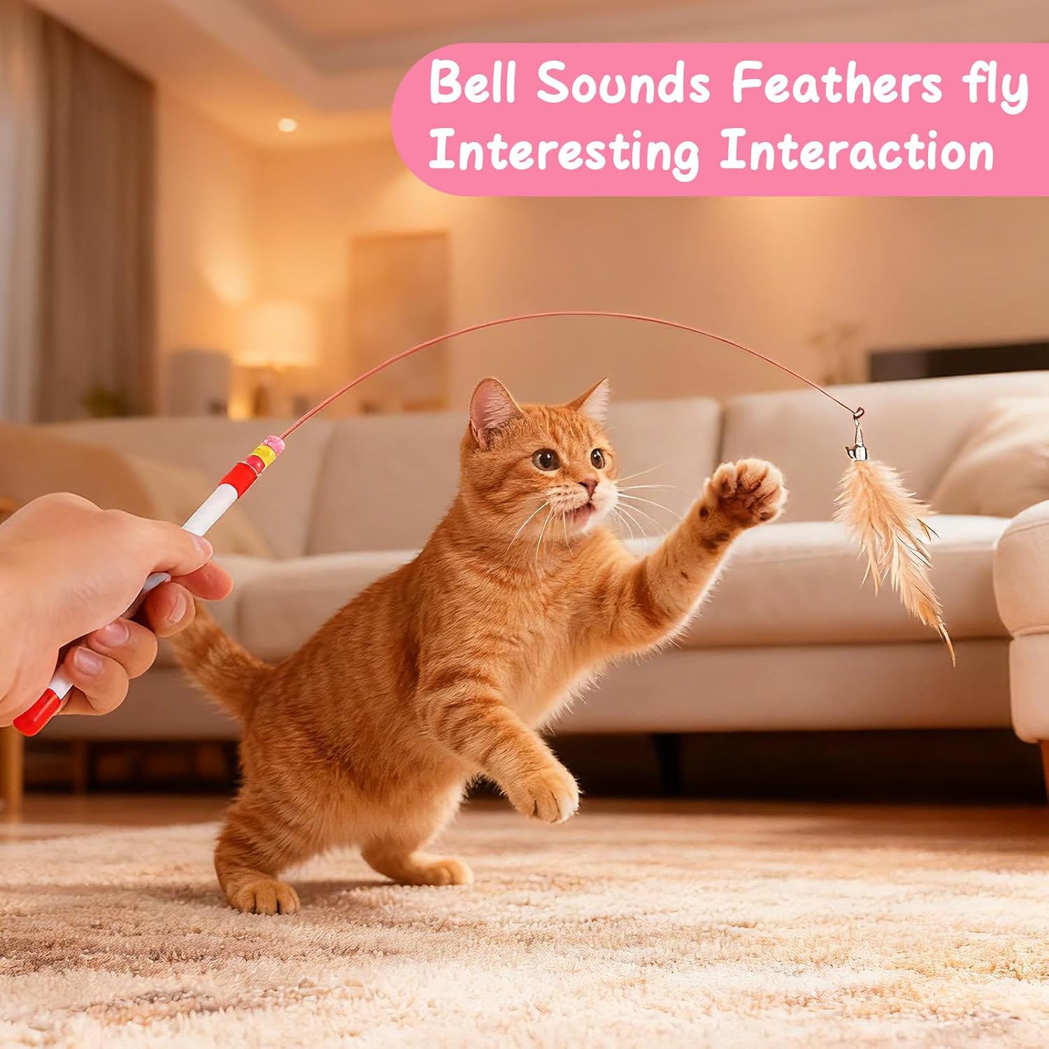 4 Pcs Cat Feather Toys, Cat Feather Wand Toy with Bell Beads Interactive Cats Toys Wand Teaser Wire Wands for Cats Chase Exercise Play - Happypetzone.online - Image 5