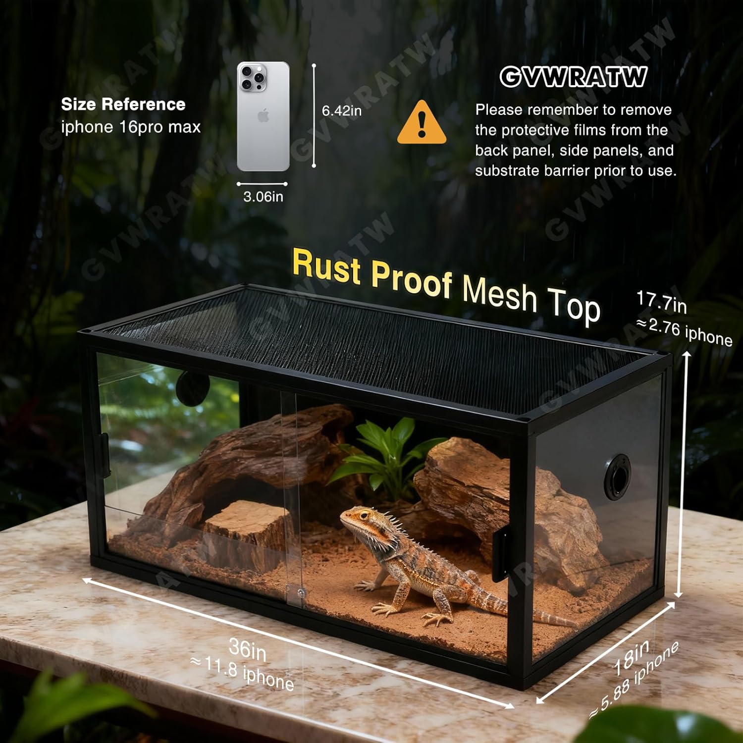 48-Gallon Acrylic Reptile Terrarium 36”x18”x18” – Durable Reptile Tank with Heat-Resistant Aluminum Frame, Smooth Dual Swinging Doors (No Sand/Debris Clogging) – Ideal for Lizards, Snakes & Geckos. - Happypetzone.online - Image 3